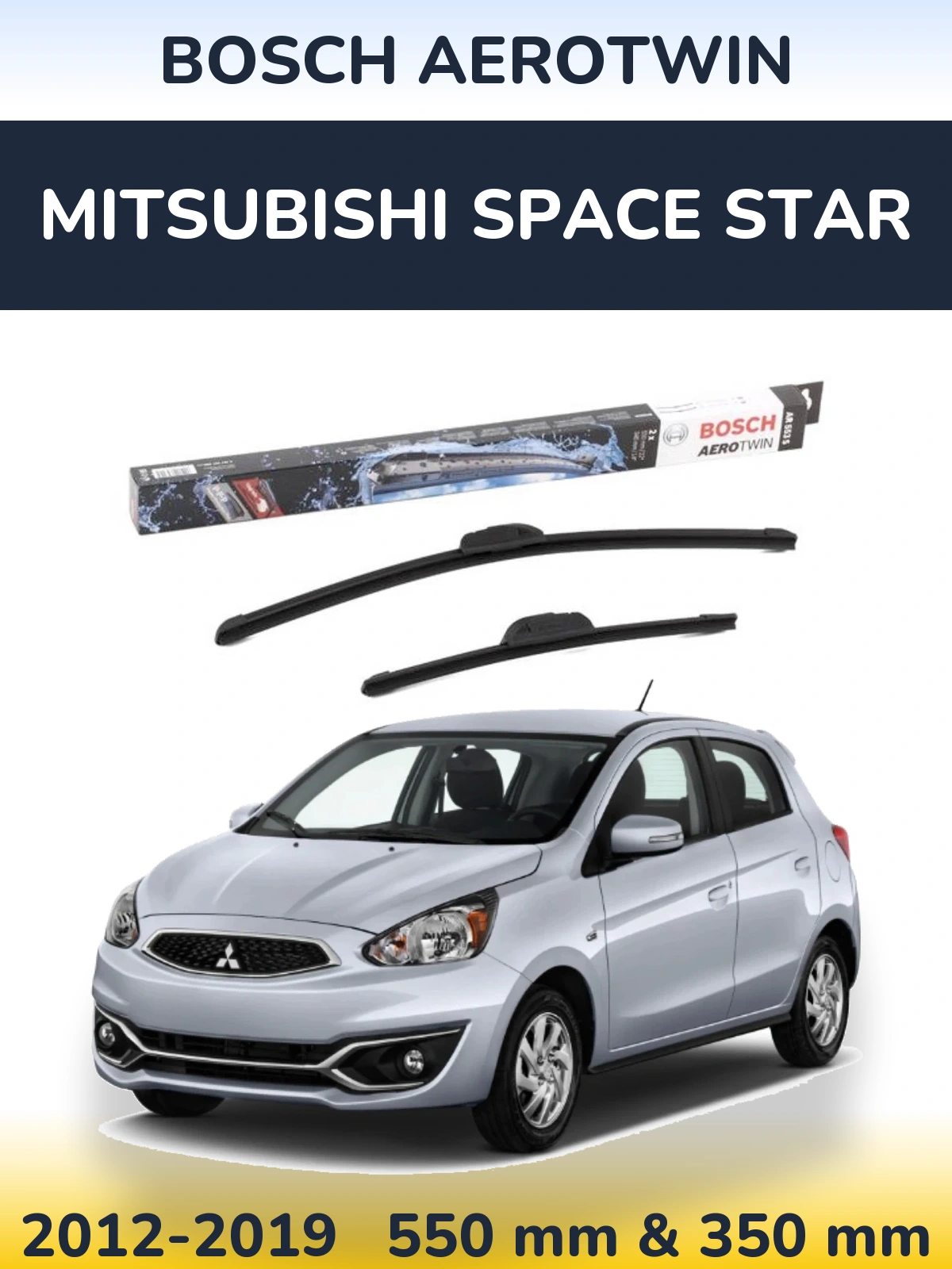 Front wiper blade set BOSCH AeroTwin 550 & 350 mm for Mitsubishi Space Star 2012-2019