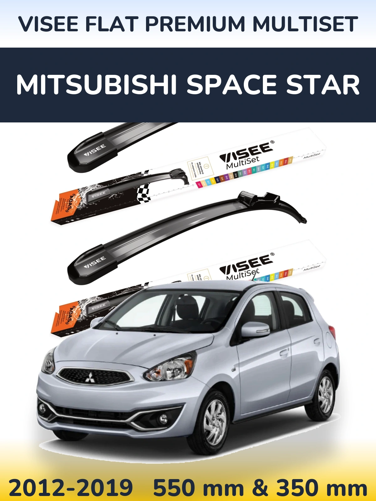Front wiper blade set VISEE FLAT PREMIUM MultiSet 550 & 350 mm for Mitsubishi Space Star 2012-2019