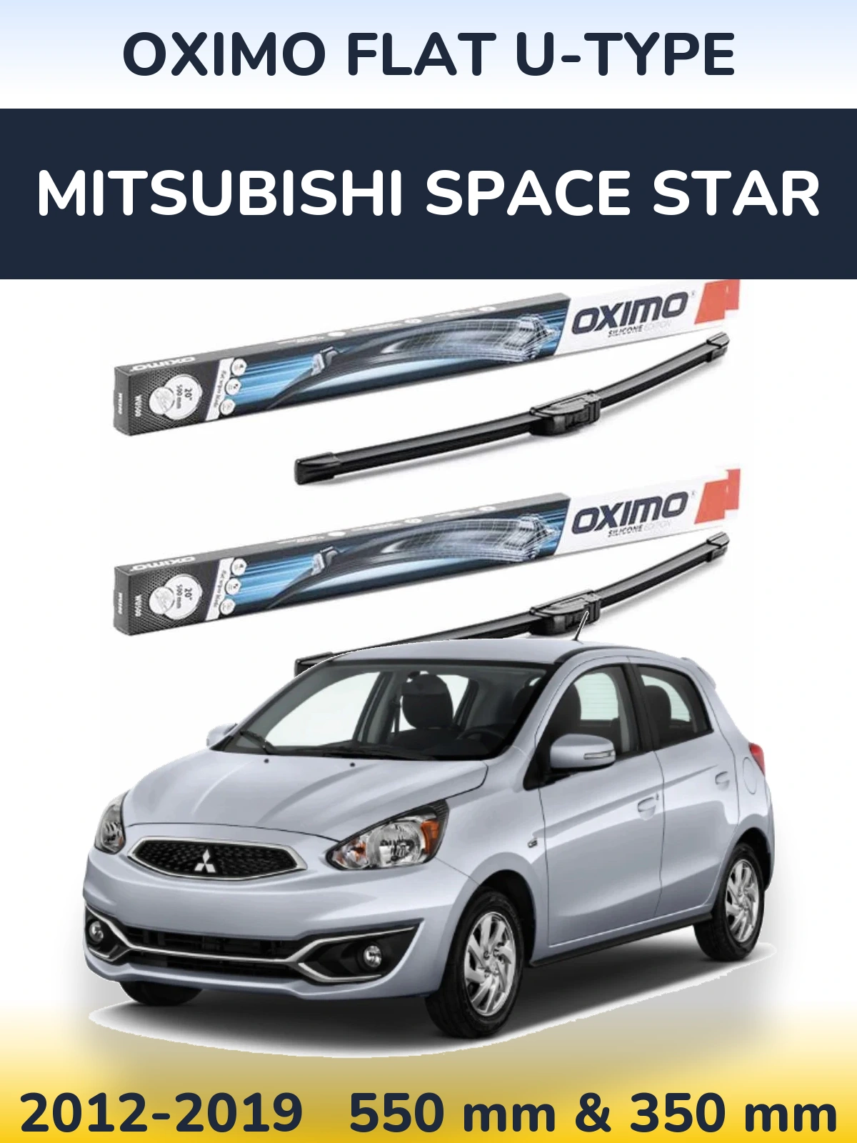 Комплект передних дворников Oximo Flat U-type 550 & 350 мм для Mitsubishi Space Star 2012-2019