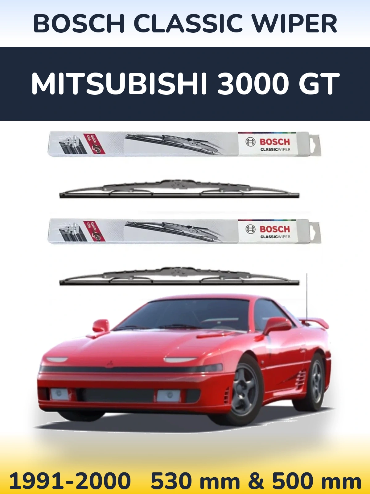 Front wiper blade set BOSCH Classic Wiper 530 & 500 mm for Mitsubishi 3000 GT 1991-2000