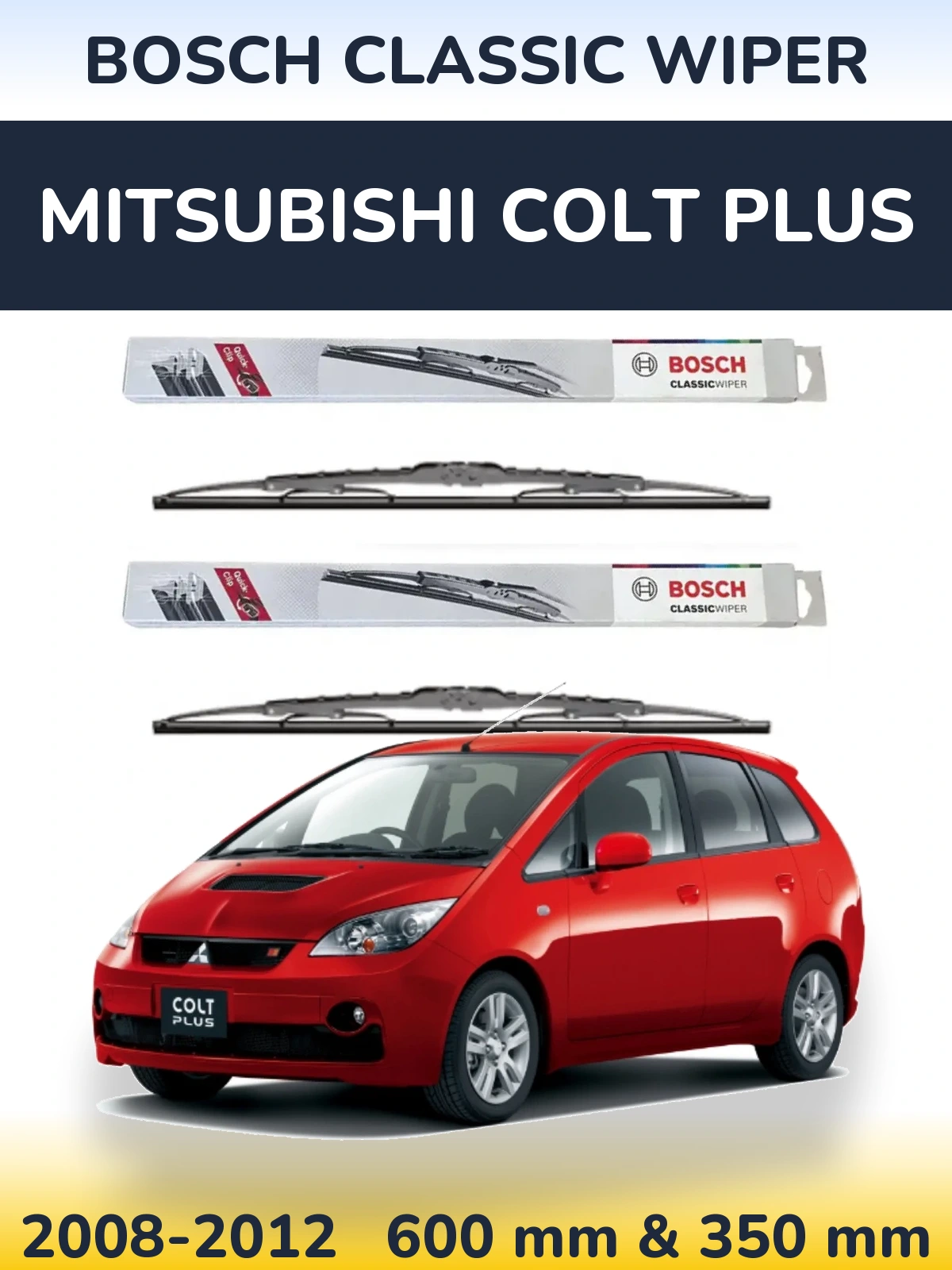 Front wiper blade set BOSCH Classic Wiper 600 & 340 mm for Mitsubishi Colt Plus 2008-2012