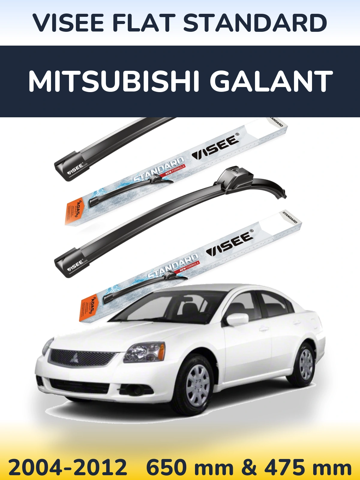 Front wiper blade set VISEE FLAT STANDARD 650 & 475 mm for Mitsubishi Galant 2004-2012