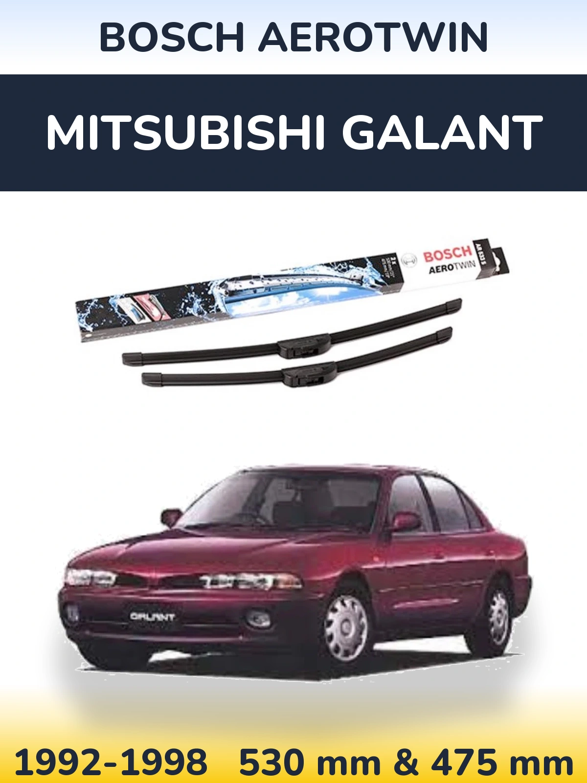 Front wiper blade set BOSCH AeroTwin 530 & 475 mm for Mitsubishi Galant 1992-1998