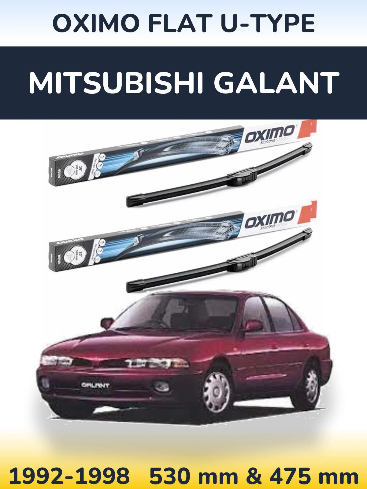 Front wiper blade set Oximo Flat U-type 530 & 475 mm for Mitsubishi Galant 1992-1998