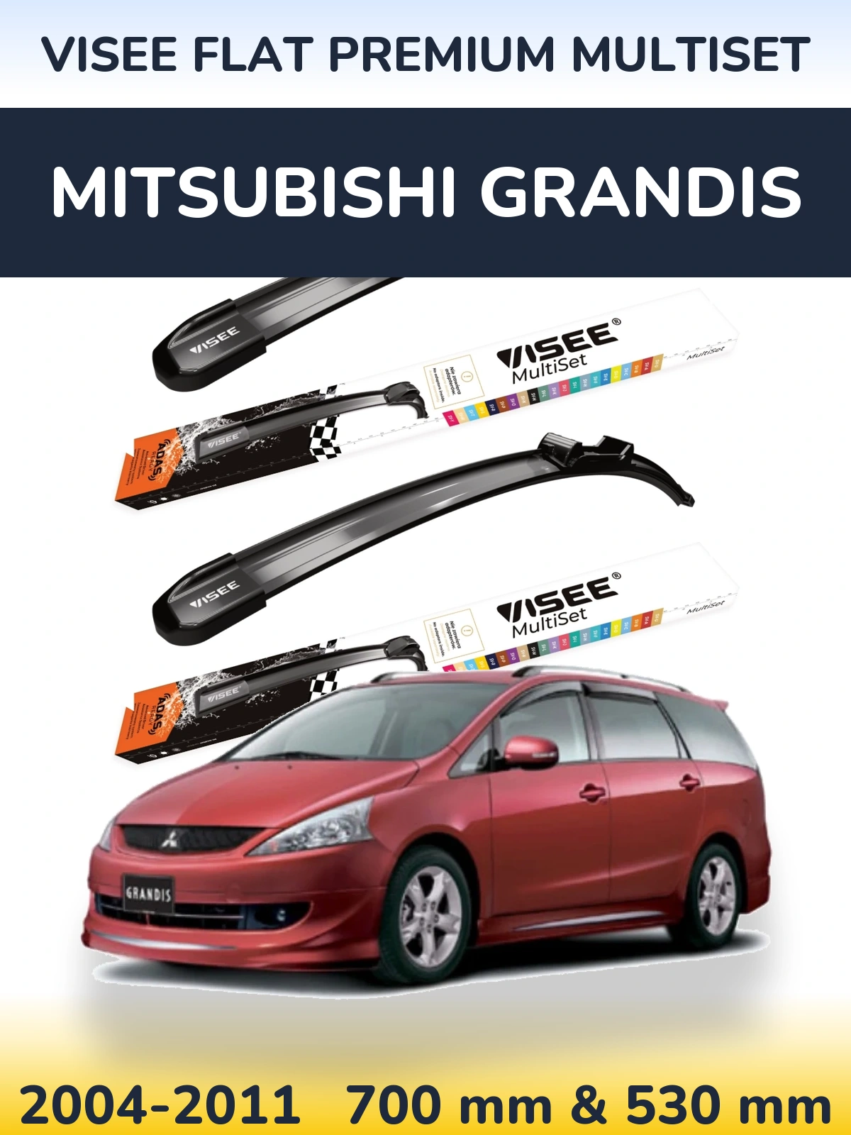 Front wiper blade set VISEE FLAT PREMIUM MultiSet 700 & 530 mm for Mitsubishi Grandis 2004-2011