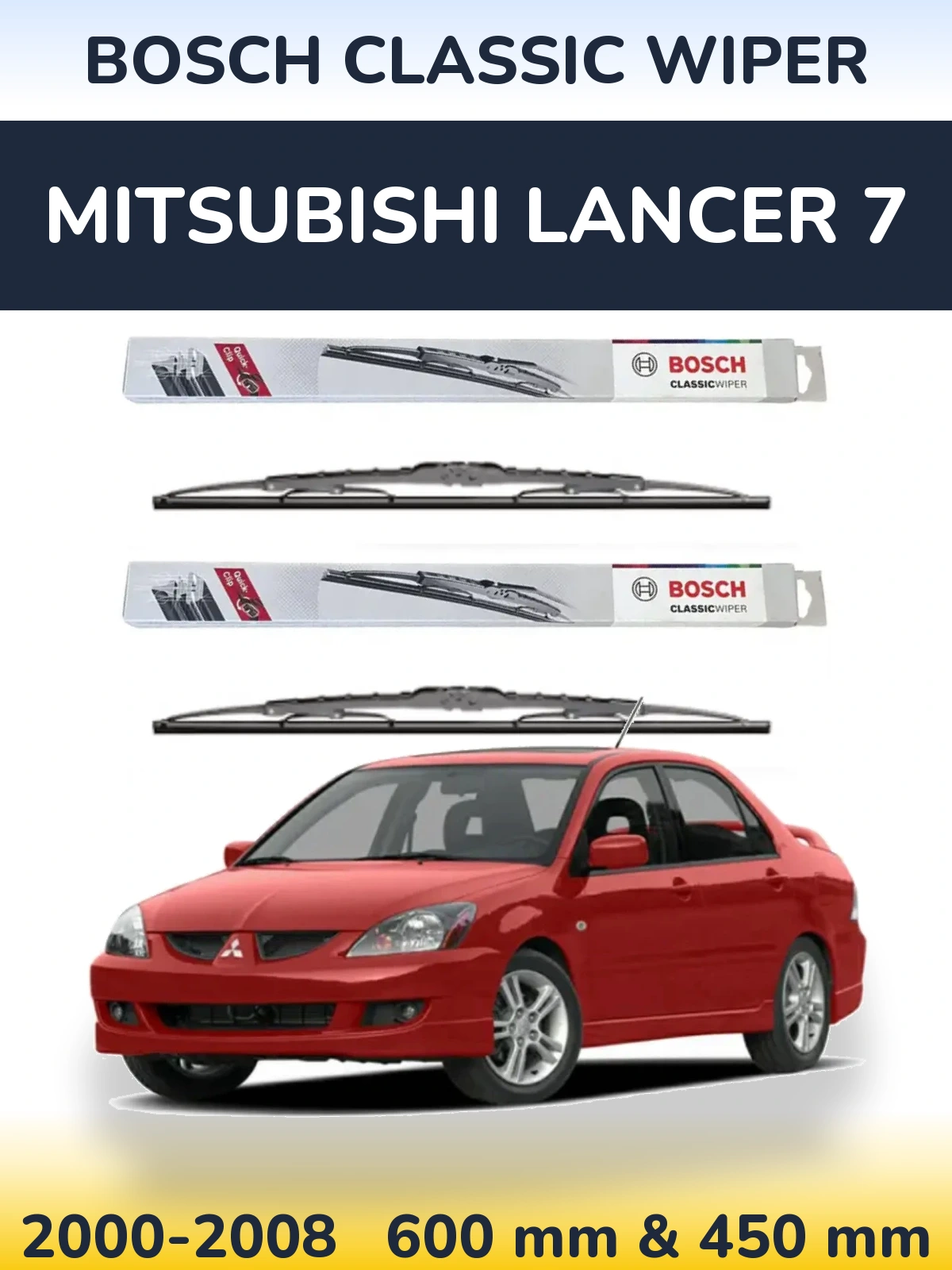 Front wiper blade set BOSCH Classic Wiper 600 & 450 mm for Mitsubishi Lancer 7 2000-2008