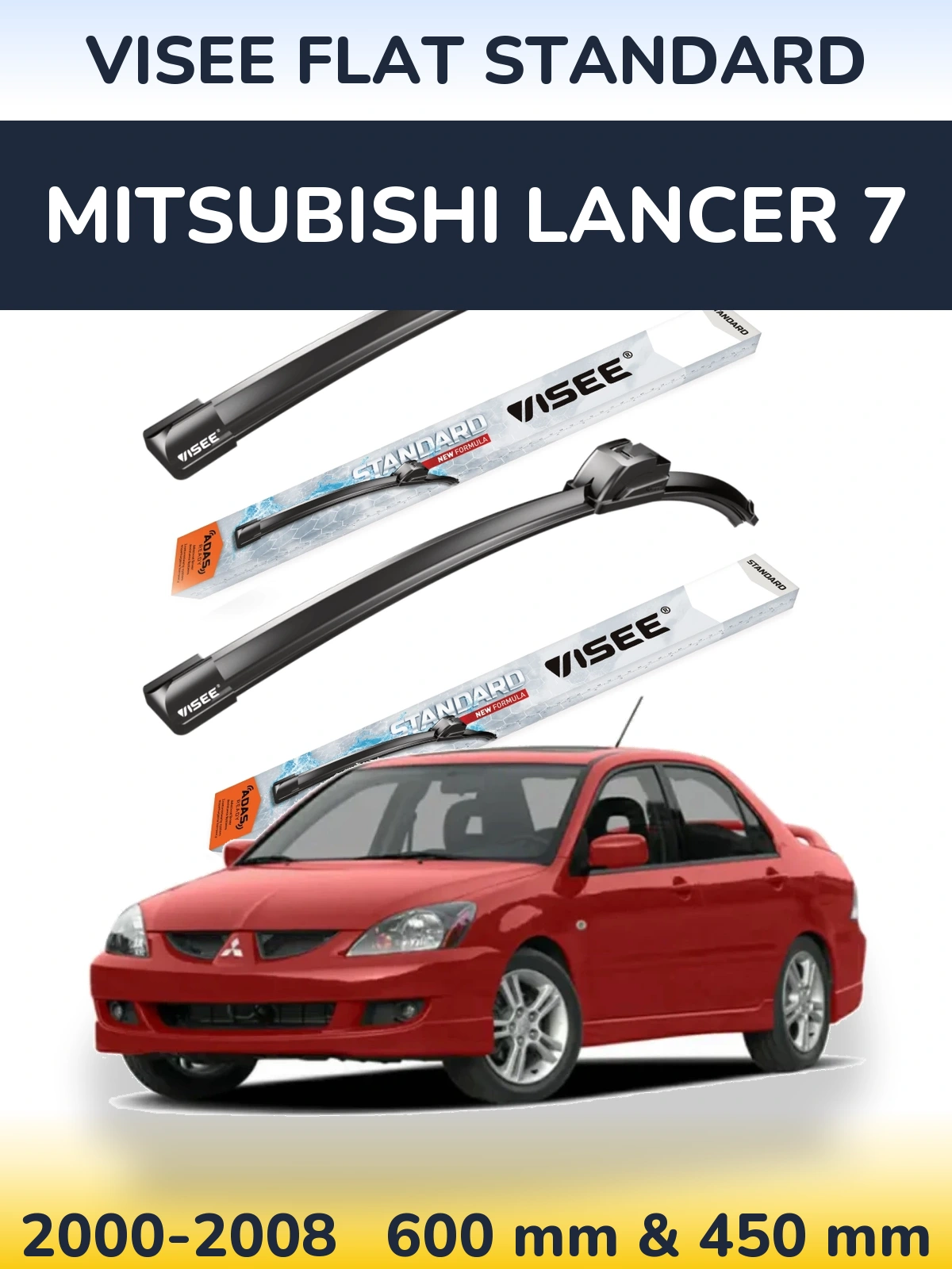 Front wiper blade set VISEE FLAT STANDARD 600 & 450 mm for Mitsubishi Lancer 7 2000-2008