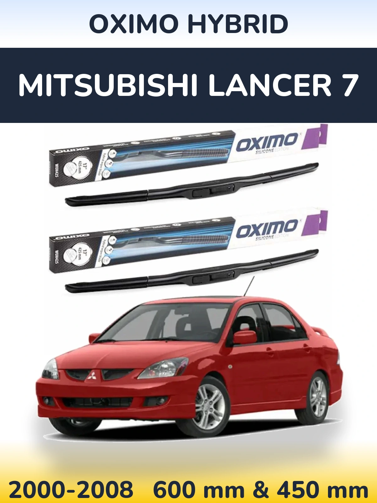 Front wiper blade set Oximo Hybrid 600 & 450 mm for Mitsubishi Lancer 7 2000-2008