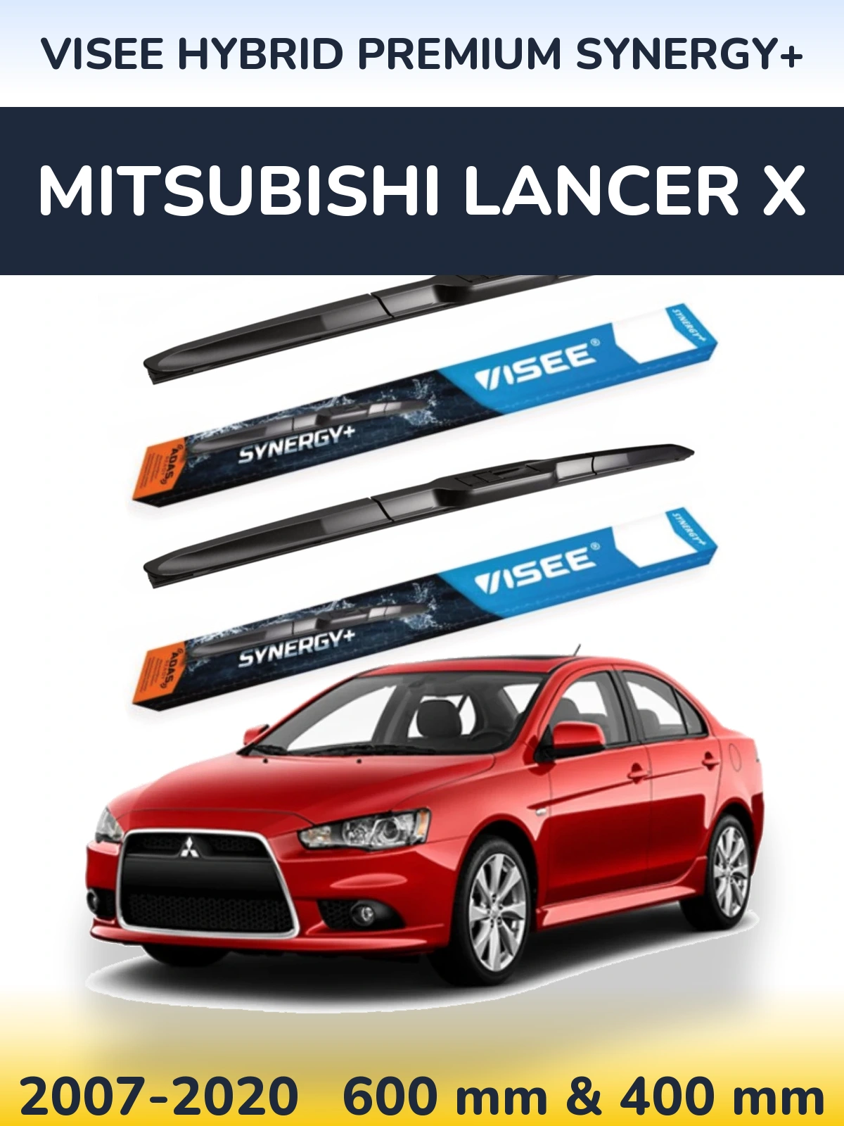 Комплект передних дворников VISEE HYBRID PREMIUM SYNERGY+ 600 & 400 мм для Mitsubishi Lancer X 2007-2020