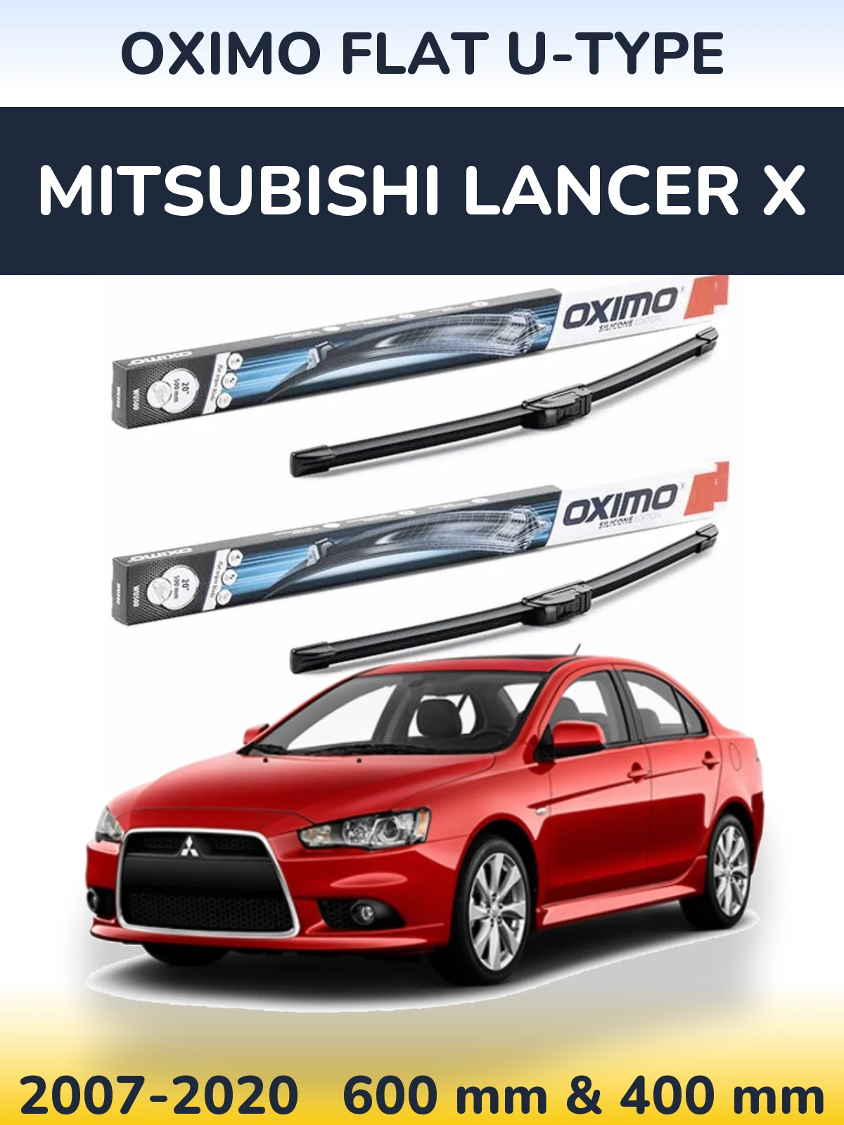 Комплект передних дворников Oximo Flat U-type 600 & 400 мм для Mitsubishi Lancer X 2007-2020