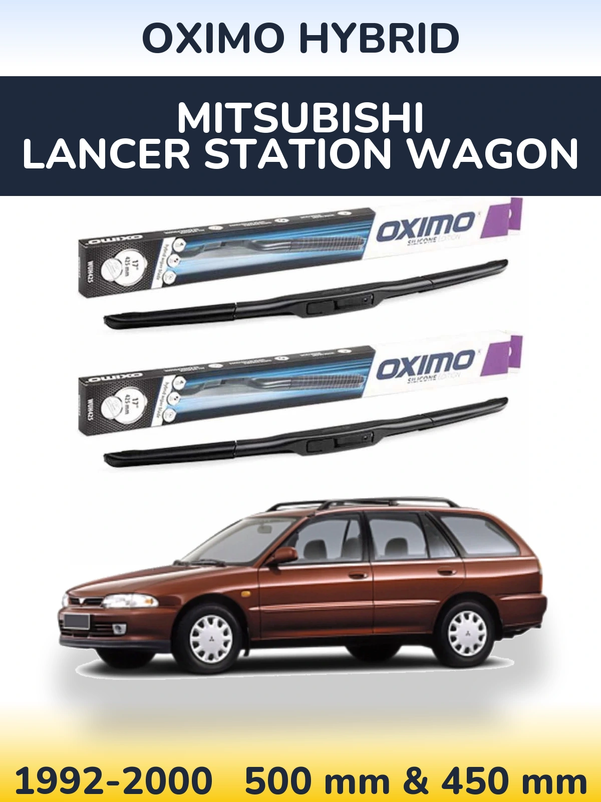 Front wiper blade set Oximo Hybrid 500 & 450 mm for Mitsubishi Lancer Station Wagon 1992-2000