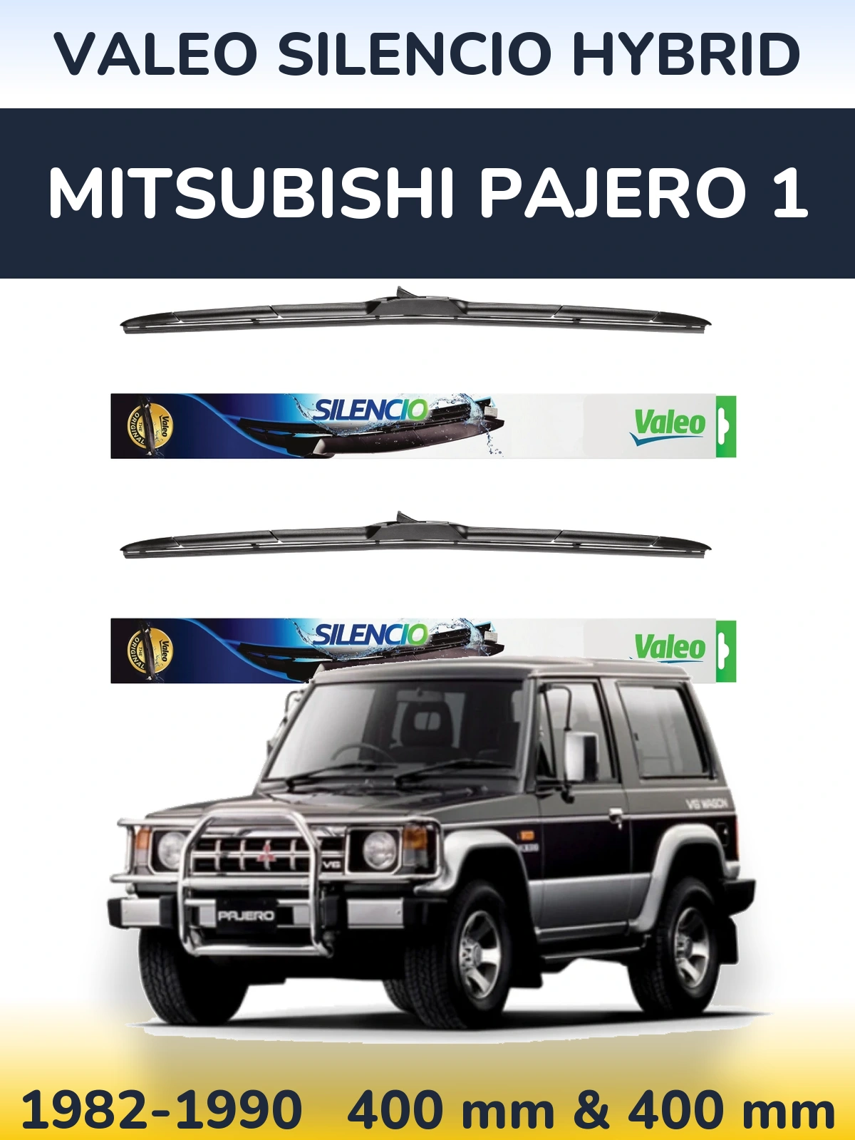 Front wiper blade set Valeo Silencio Hybrid 400 & 400 mm for Mitsubishi Pajero 1 1982-1990