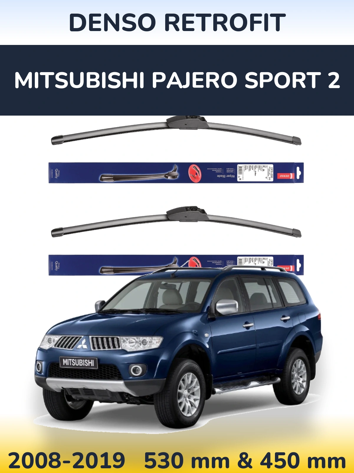 Front wiper blade set Denso Retrofit 530 & 450 mm for Mitsubishi Pajero Sport 2 2008-2019