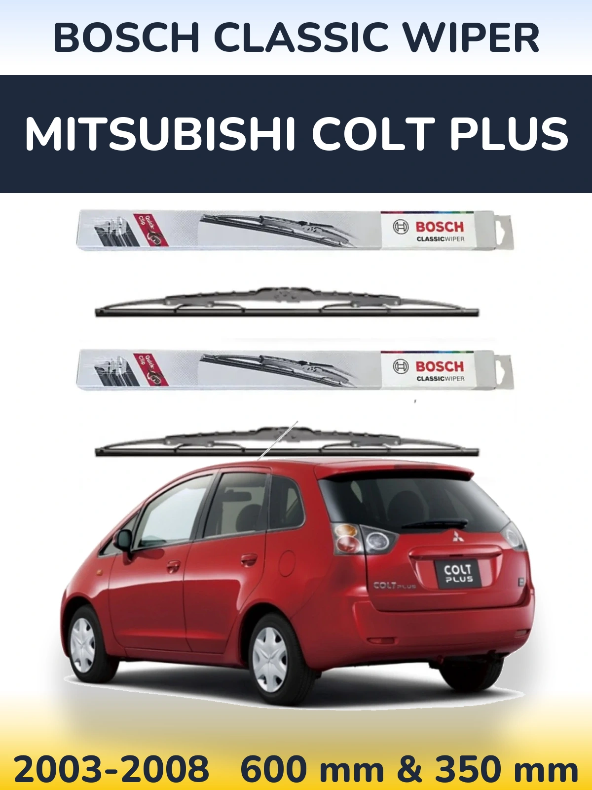 Front wiper blade set BOSCH Classic Wiper 600 & 340 mm for Mitsubishi Colt Plus 2003-2008