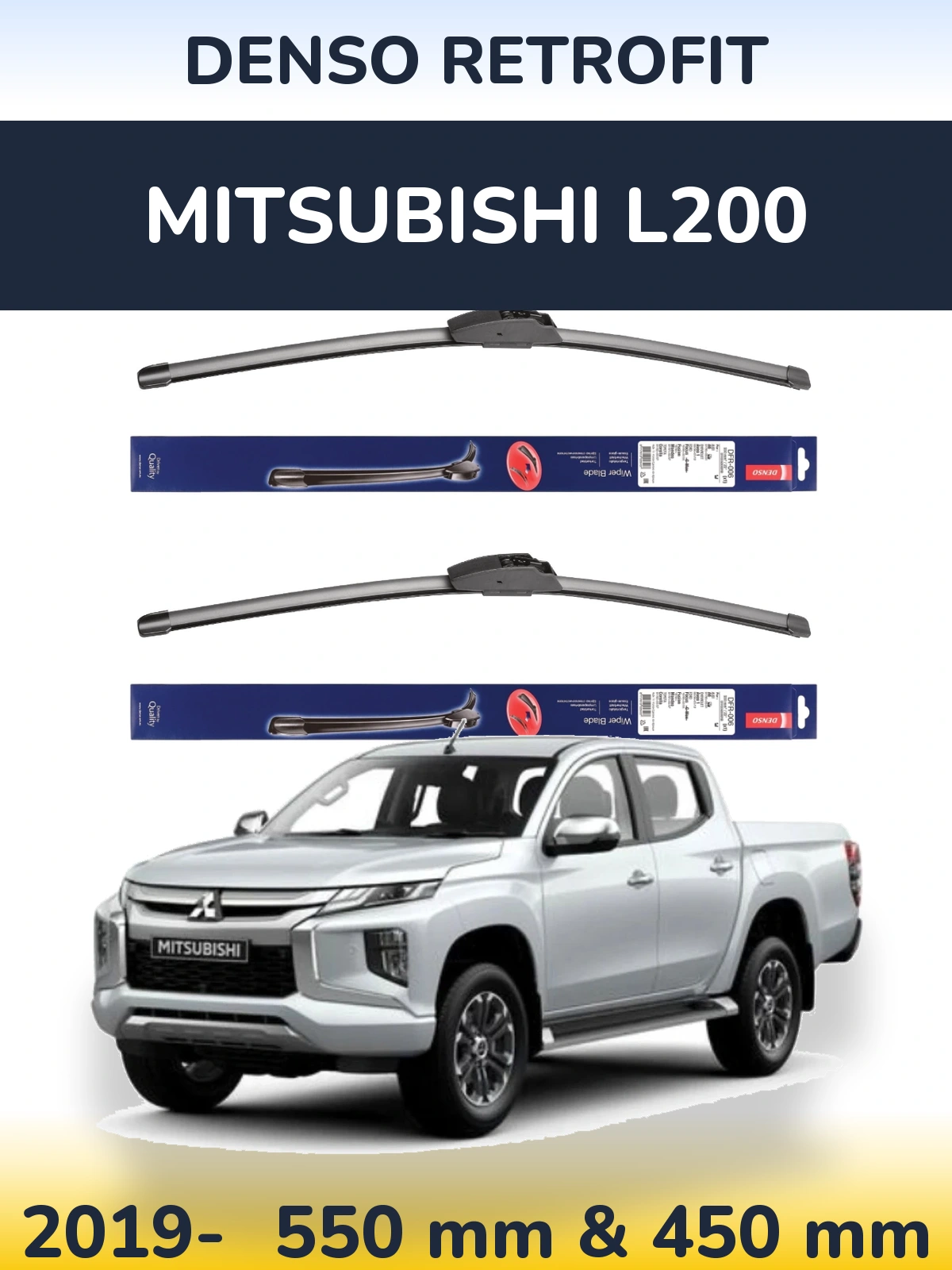 Front wiper blade set Denso Retrofit 550 & 450 mm for Mitsubishi L200 2019-2026