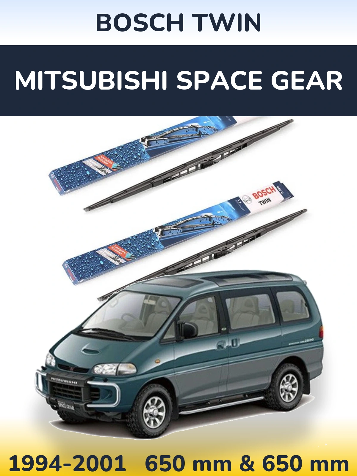Front wiper blade set BOSCH Twin 650 & 650 mm for Mitsubishi Space Gear 1994-2001