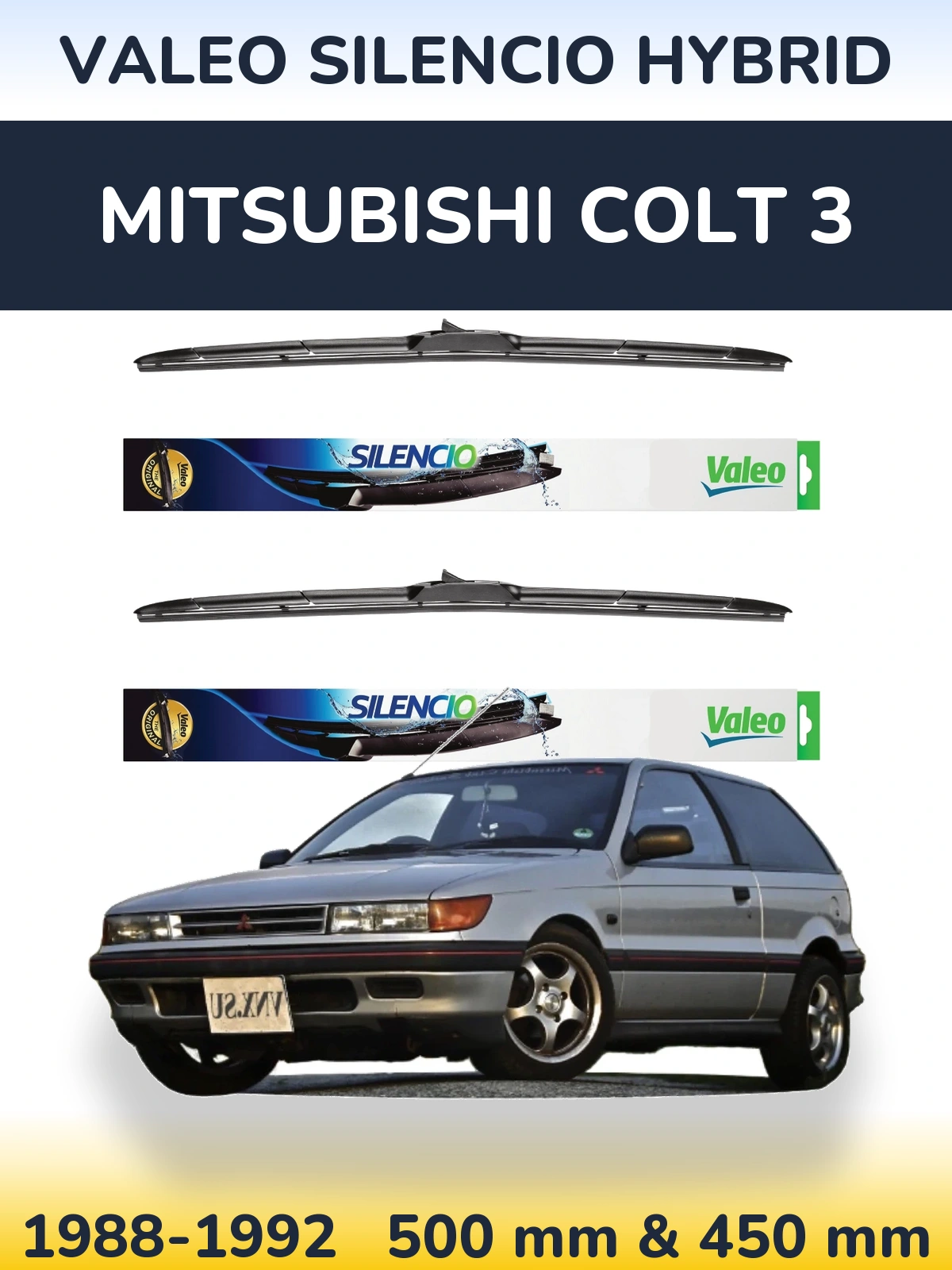 Комплект передних дворников Valeo Silencio Hybrid 500 & 450 мм для Mitsubishi Colt 3 1988-1992