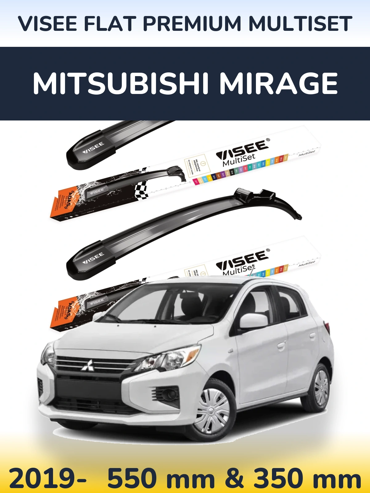 Front wiper blade set VISEE FLAT PREMIUM MultiSet 550 & 350 mm for Mitsubishi Mirage 2019-2026