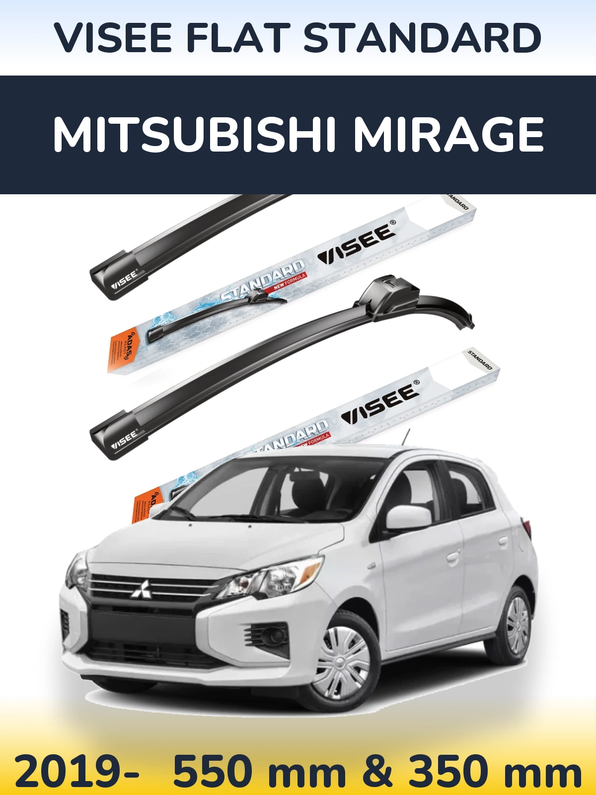 Front wiper blade set VISEE FLAT STANDARD 550 & 350 mm for Mitsubishi Mirage 2019-2026