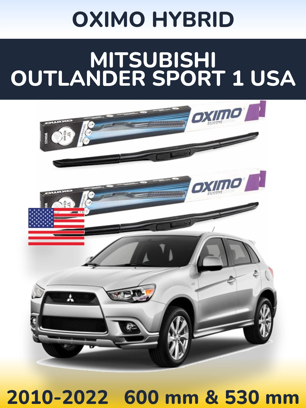 Комплект передніх щіток Oximo Hybrid 600 & 530 мм для Mitsubishi Outlander Sport 1 USA 2010-2022