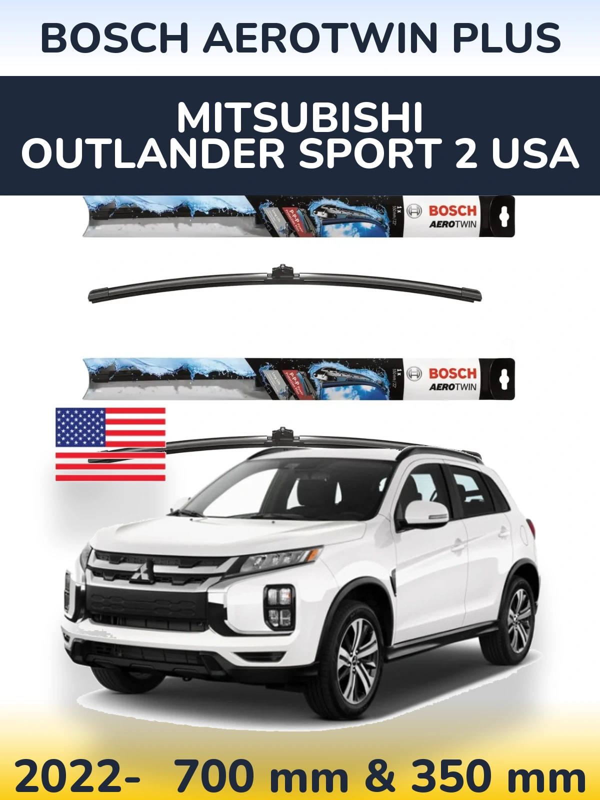 Front wiper blade set BOSCH AeroTwin Plus 700 & 350 mm for Mitsubishi Outlander Sport 2 USA 2022-2026