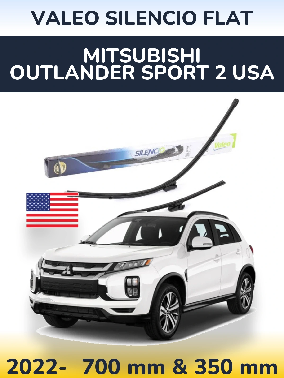 Front wiper blade set Valeo Silencio Flat 700 & 350 mm for Mitsubishi Outlander Sport 2 USA 2022-2026