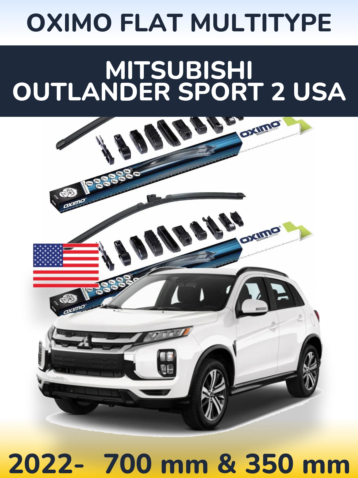 Front wiper blade set Oximo Flat MultiTipoe 700 & 350 mm for Mitsubishi Outlander Sport 2 USA 2022-2026