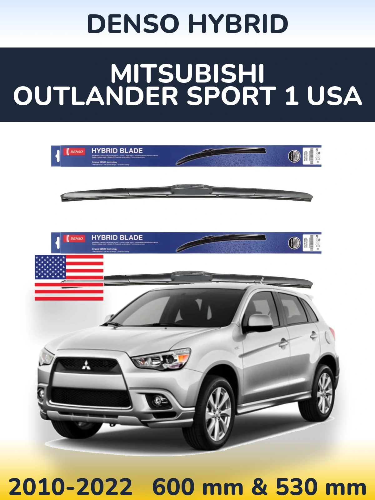 Комплект передних дворников Denso Hybrid 600 & 530 мм для Mitsubishi Outlander Sport 1 USA 2010-2022