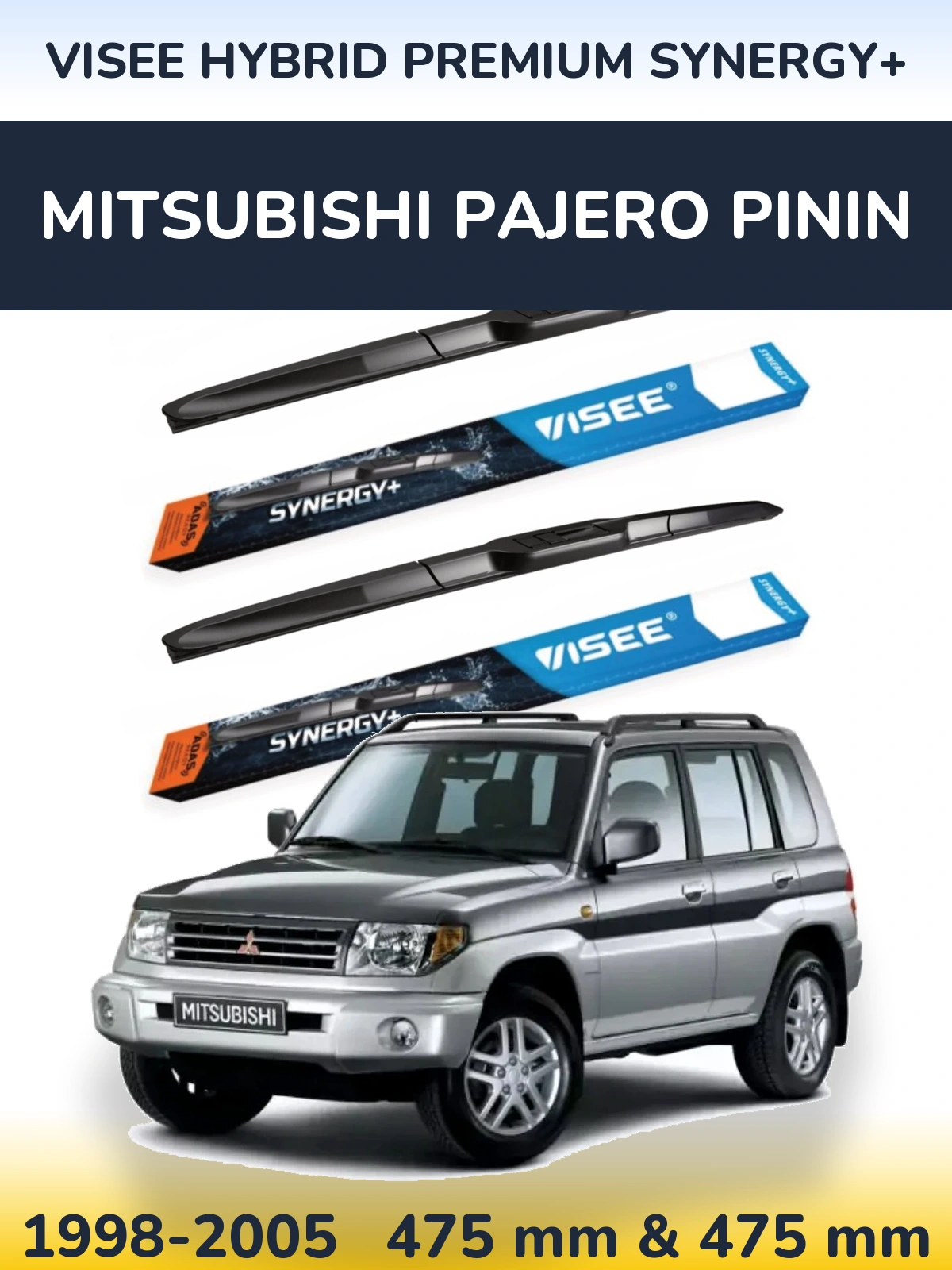 Front wiper blade set VISEE HYBRID PREMIUM SYNERGY+ 475 & 475 mm for Mitsubishi Pajero Pinin 1998-2005