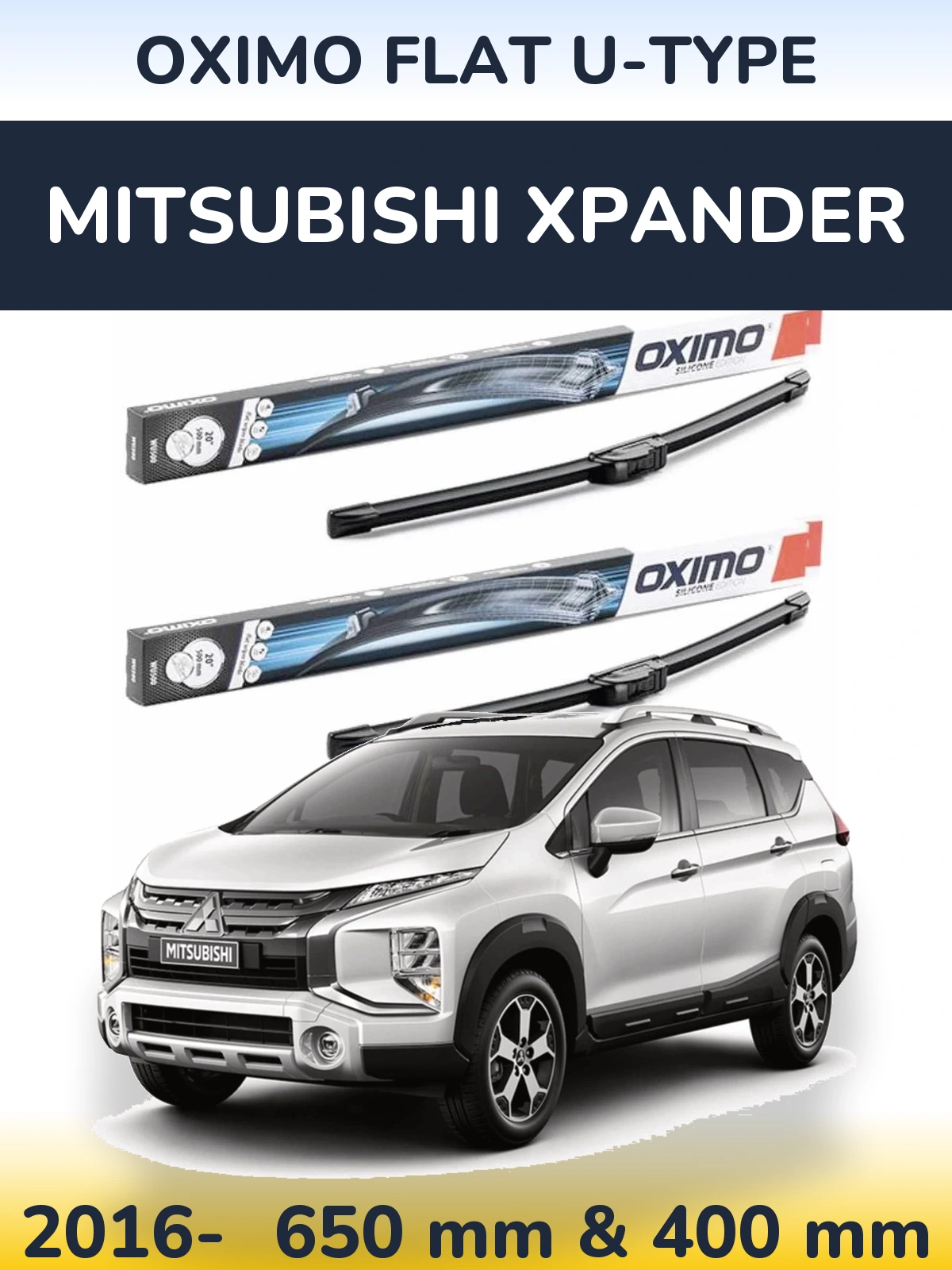 Комплект передних дворников Oximo Flat U-type 650 & 400 мм для Mitsubishi Xpander 2016-2026