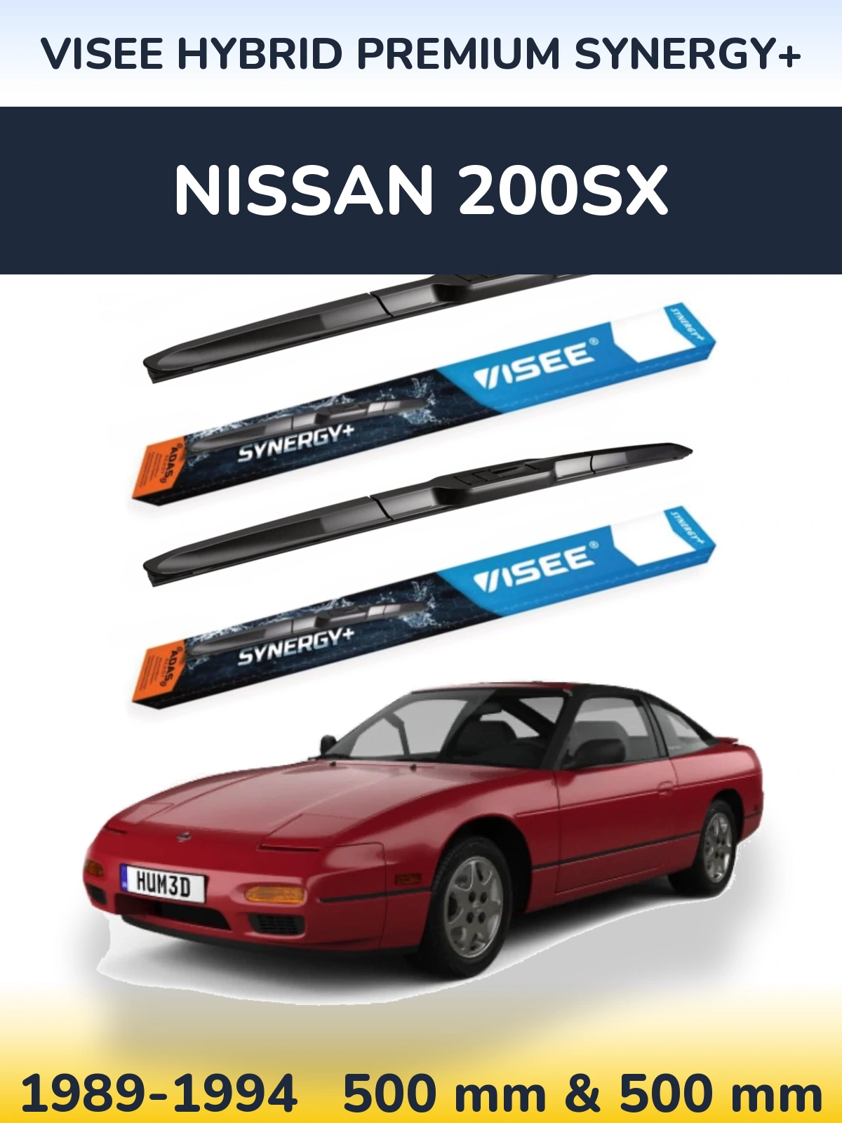 Front wiper blade set VISEE HYBRID PREMIUM SYNERGY+ 500 & 500 mm for Nissan 200SX 1989-1994