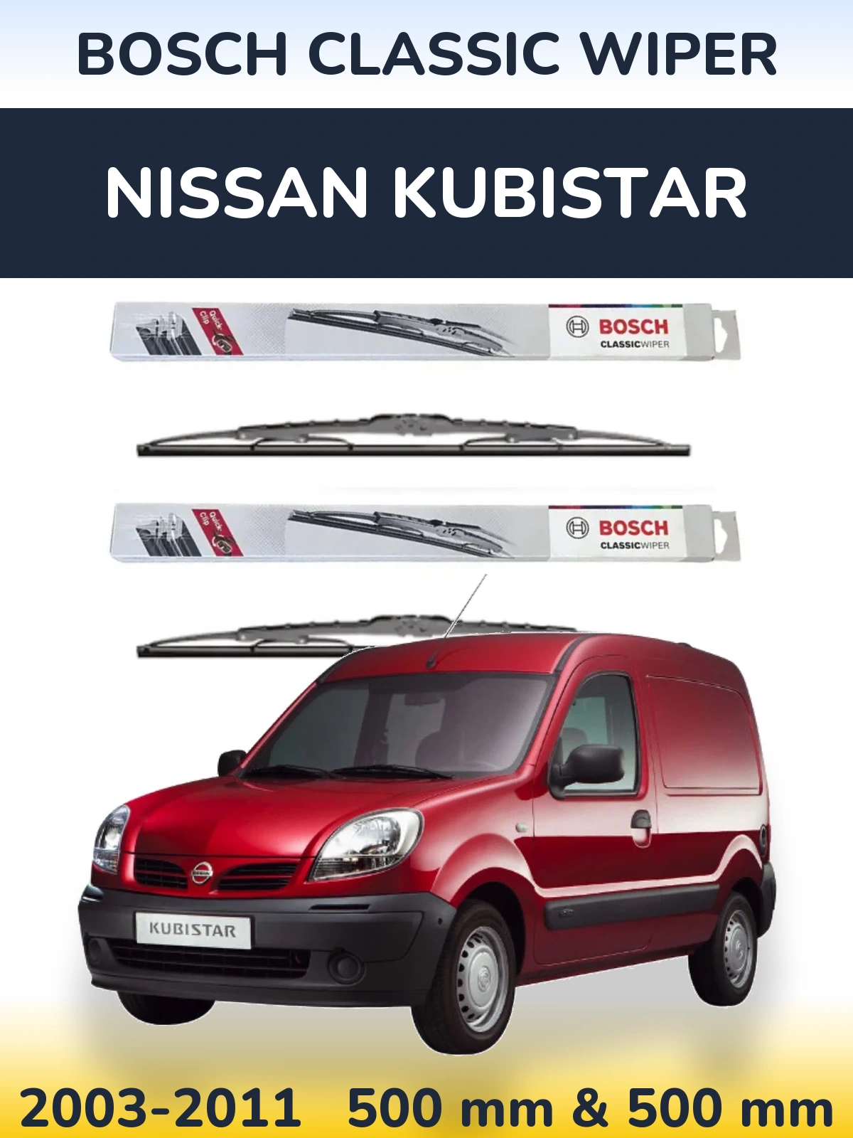 Front wiper blade set BOSCH Classic Wiper 500 & 500 mm for Nissan Kubistar 2003-2011