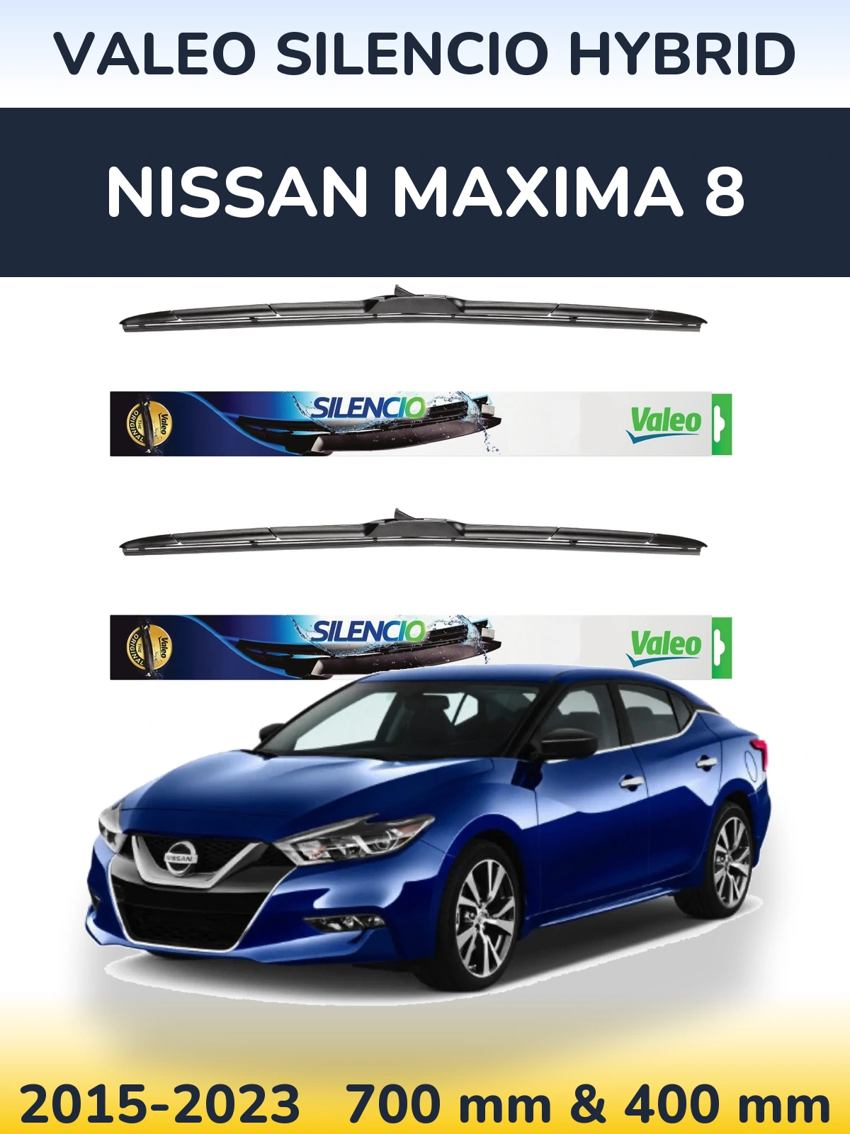 Front wiper blade set Valeo Silencio Hybrid 700 & 400 mm for Nissan Maxima 8 2015-2023