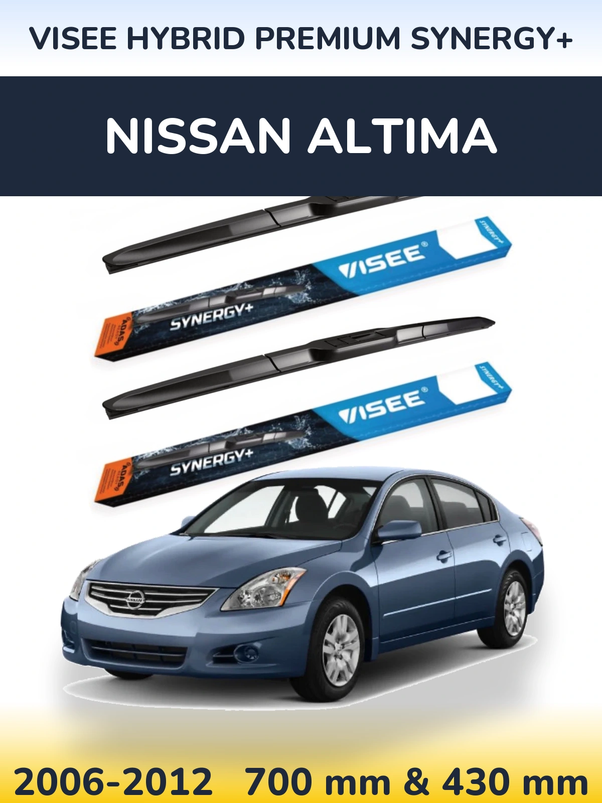 Front wiper blade set VISEE HYBRID PREMIUM SYNERGY+ 700 & 430 mm for Nissan Altima 2006-2012