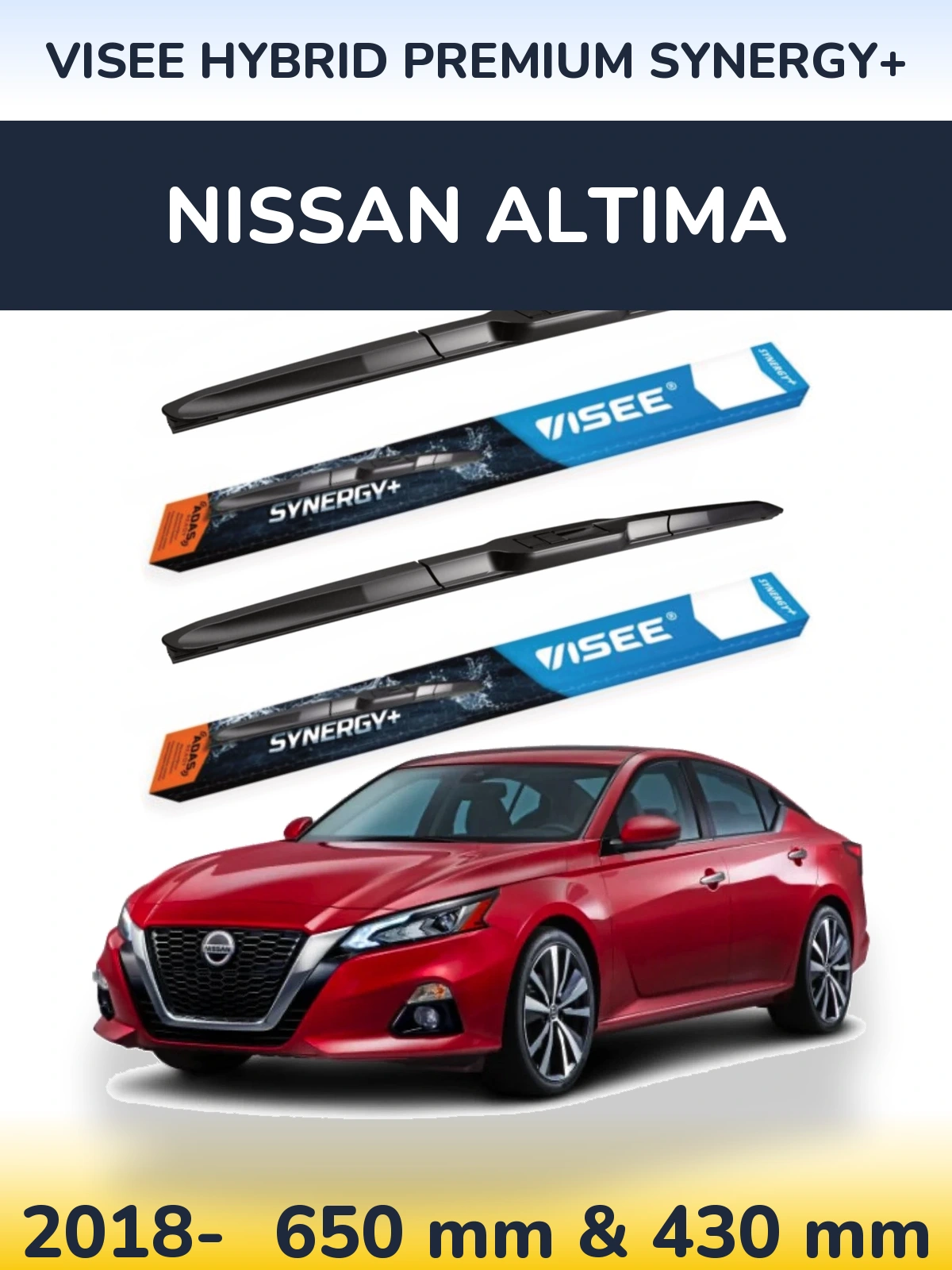 Комплект передних дворников VISEE HYBRID PREMIUM SYNERGY+ 650 & 430 мм для Nissan Altima 2018-2026