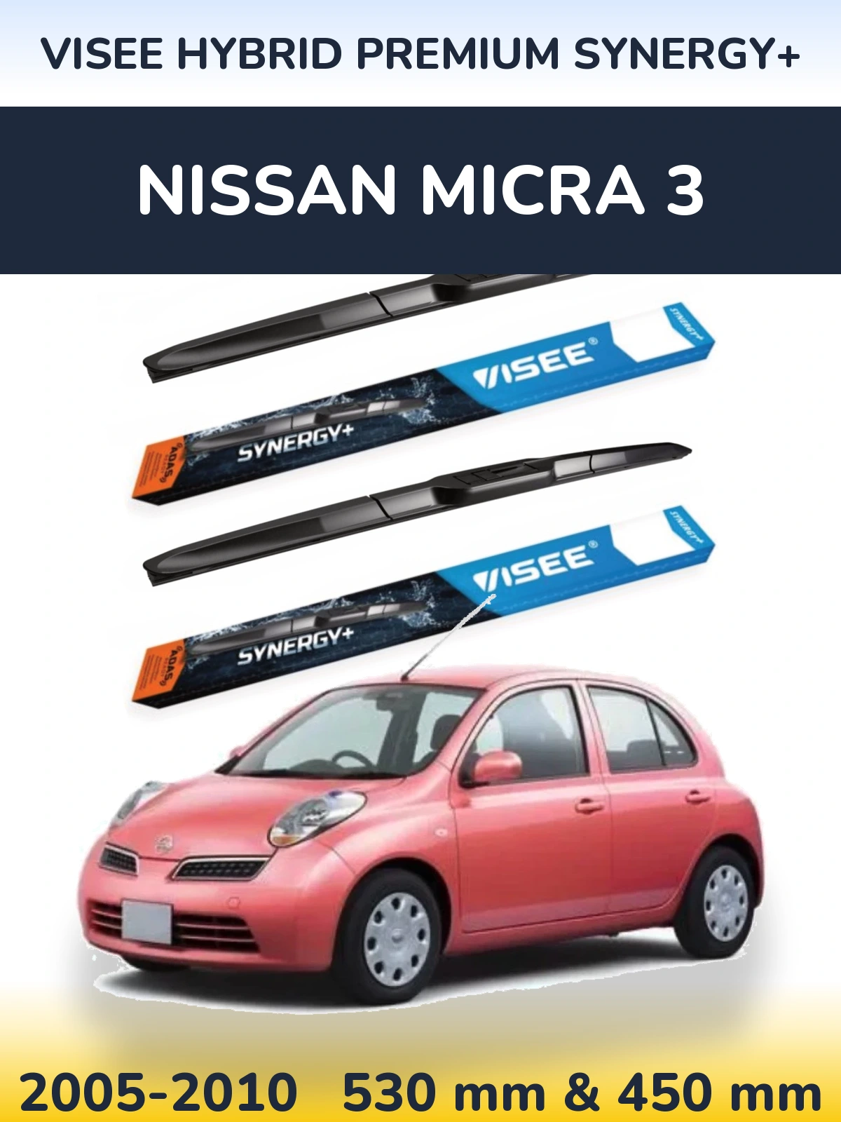 Комплект передних дворников VISEE HYBRID PREMIUM SYNERGY+ 530 & 450 мм для Nissan Micra 3 2005-2010