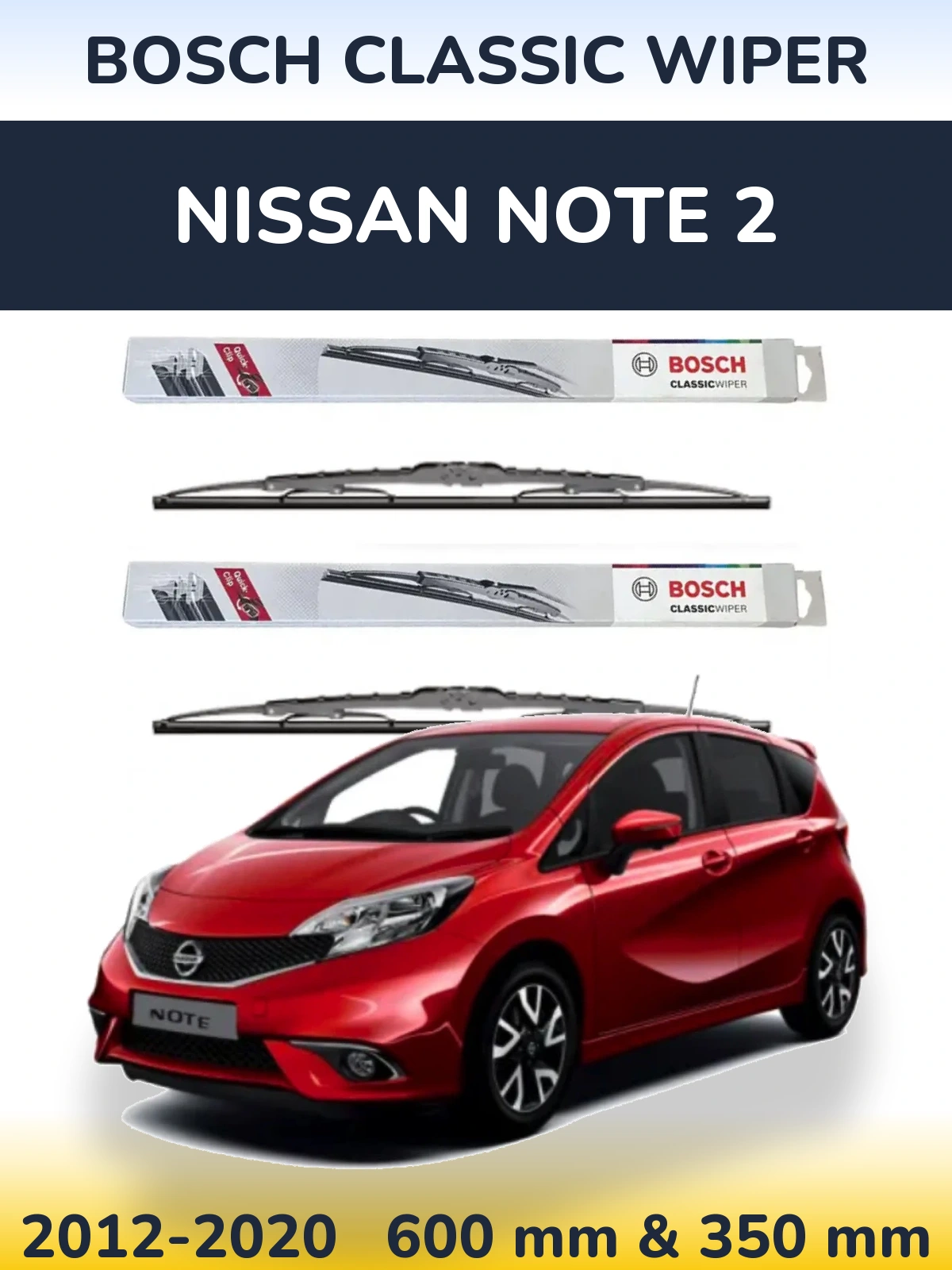Front wiper blade set BOSCH Classic Wiper 600 & 340 mm for Nissan Note 2 2012-2020