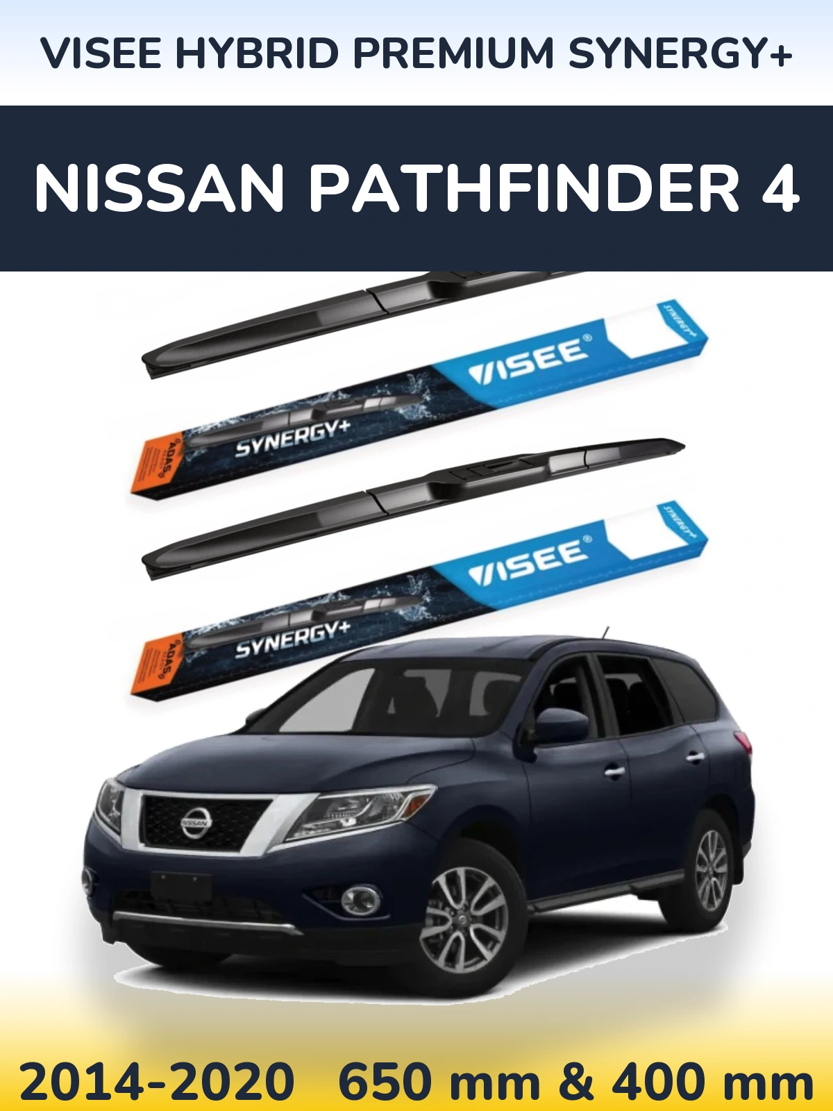 Front wiper blade set VISEE HYBRID PREMIUM SYNERGY+ 650 & 400 mm for Nissan Pathfinder 4 2014-2020