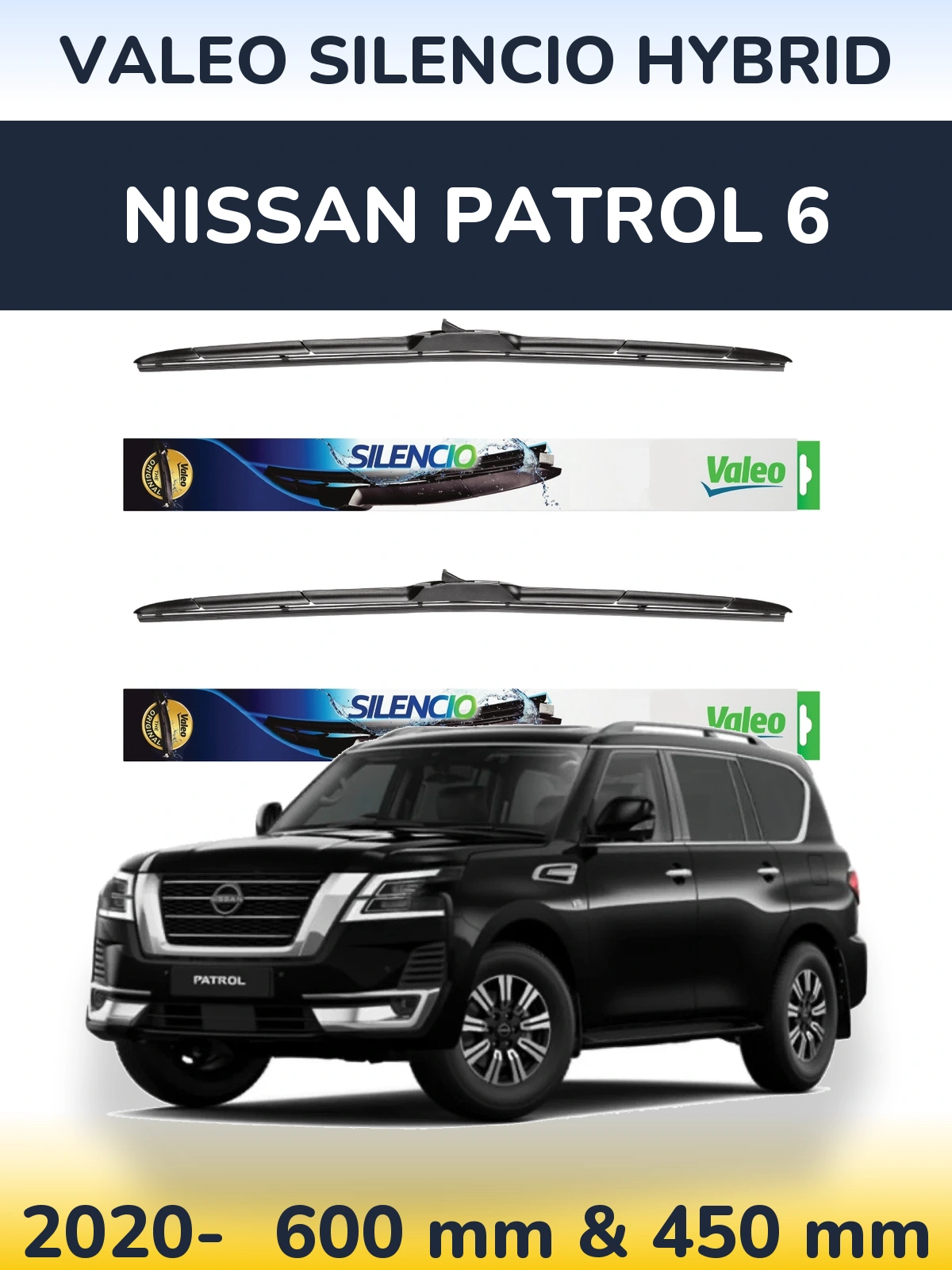 Front wiper blade set Valeo Silencio Hybrid 600 & 450 mm for Nissan Patrol 6 2020-2026