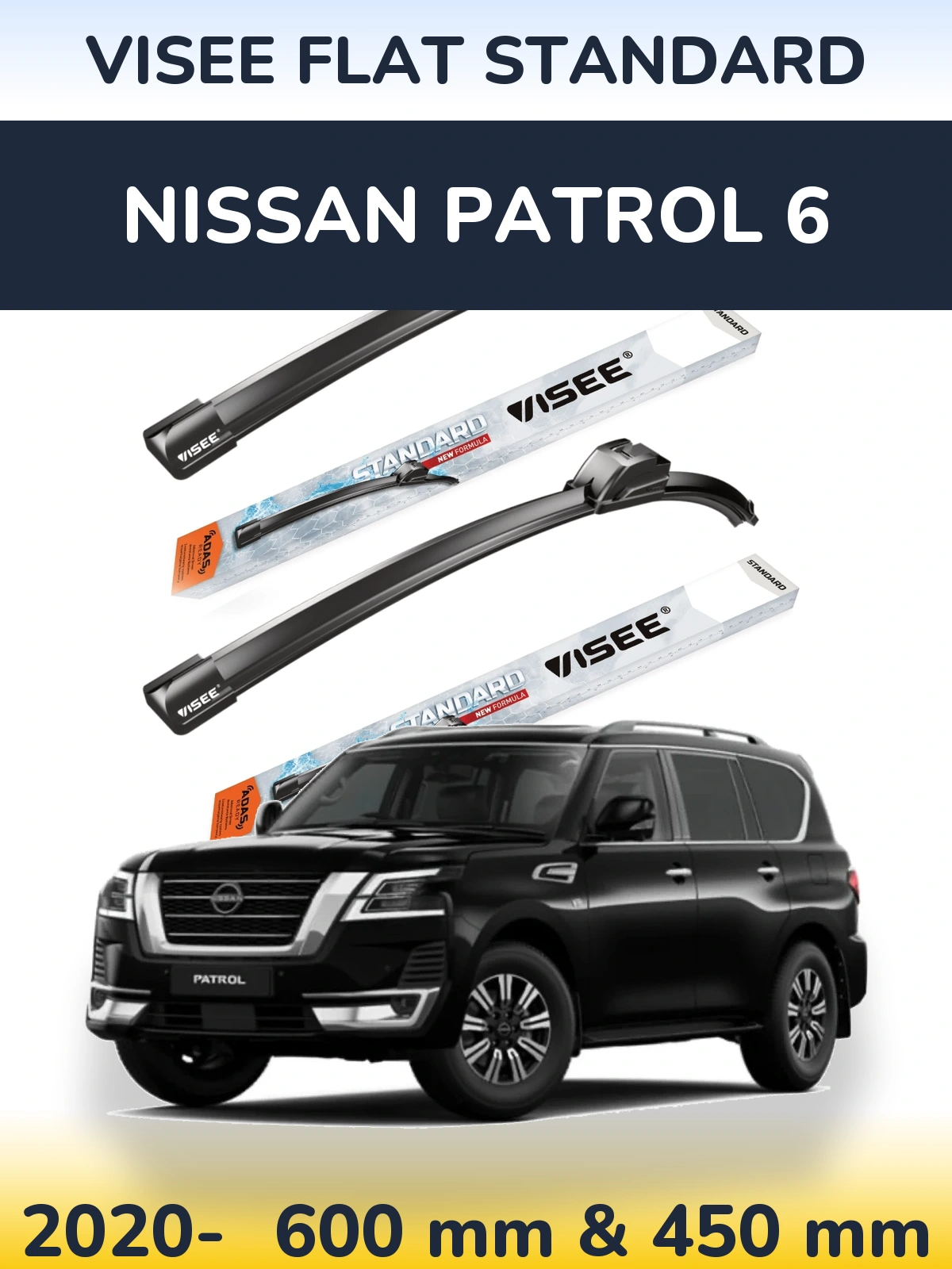 Front wiper blade set VISEE FLAT STANDARD 600 & 450 mm for Nissan Patrol 6 2020-2026
