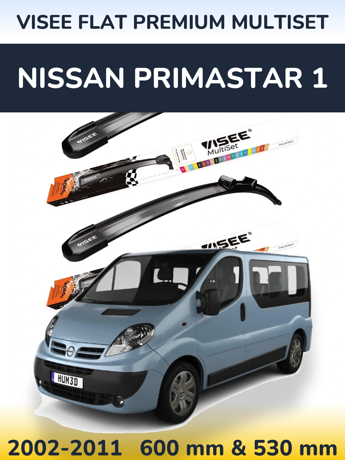 Комплект передніх щіток VISEE FLAT PREMIUM MultiSet 600 & 530 мм для Nissan Primastar 1 2002-2011
