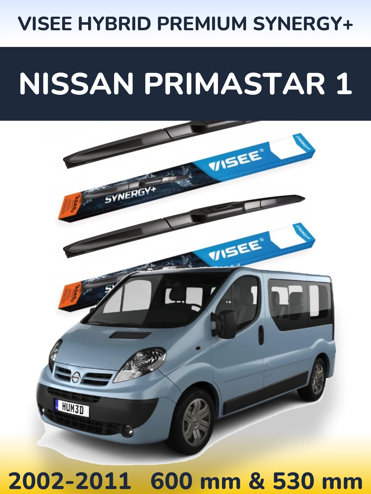 Комплект передніх щіток VISEE HYBRID PREMIUM SYNERGY+ 600 & 530 мм для Nissan Primastar 1 2002-2011