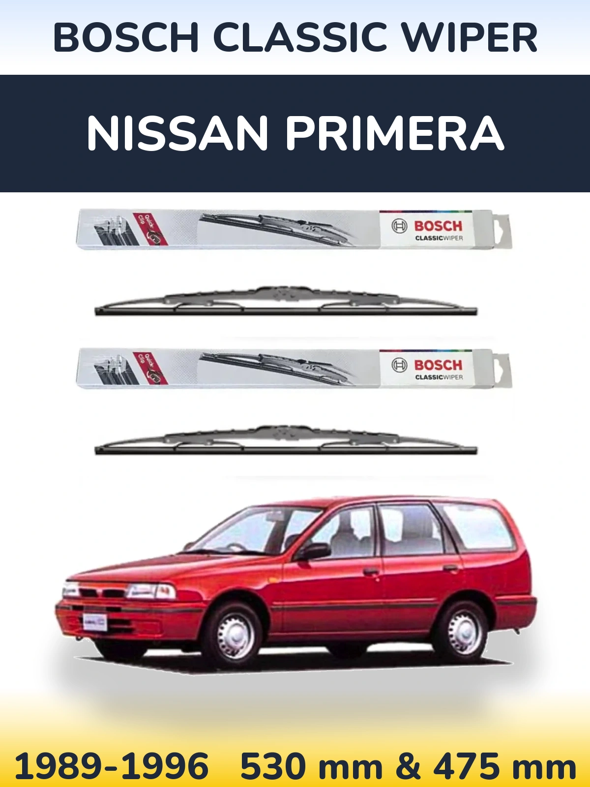 Комплект передних дворников BOSCH Classic Wiper 530 & 475 мм для Nissan Primera 1989-1996