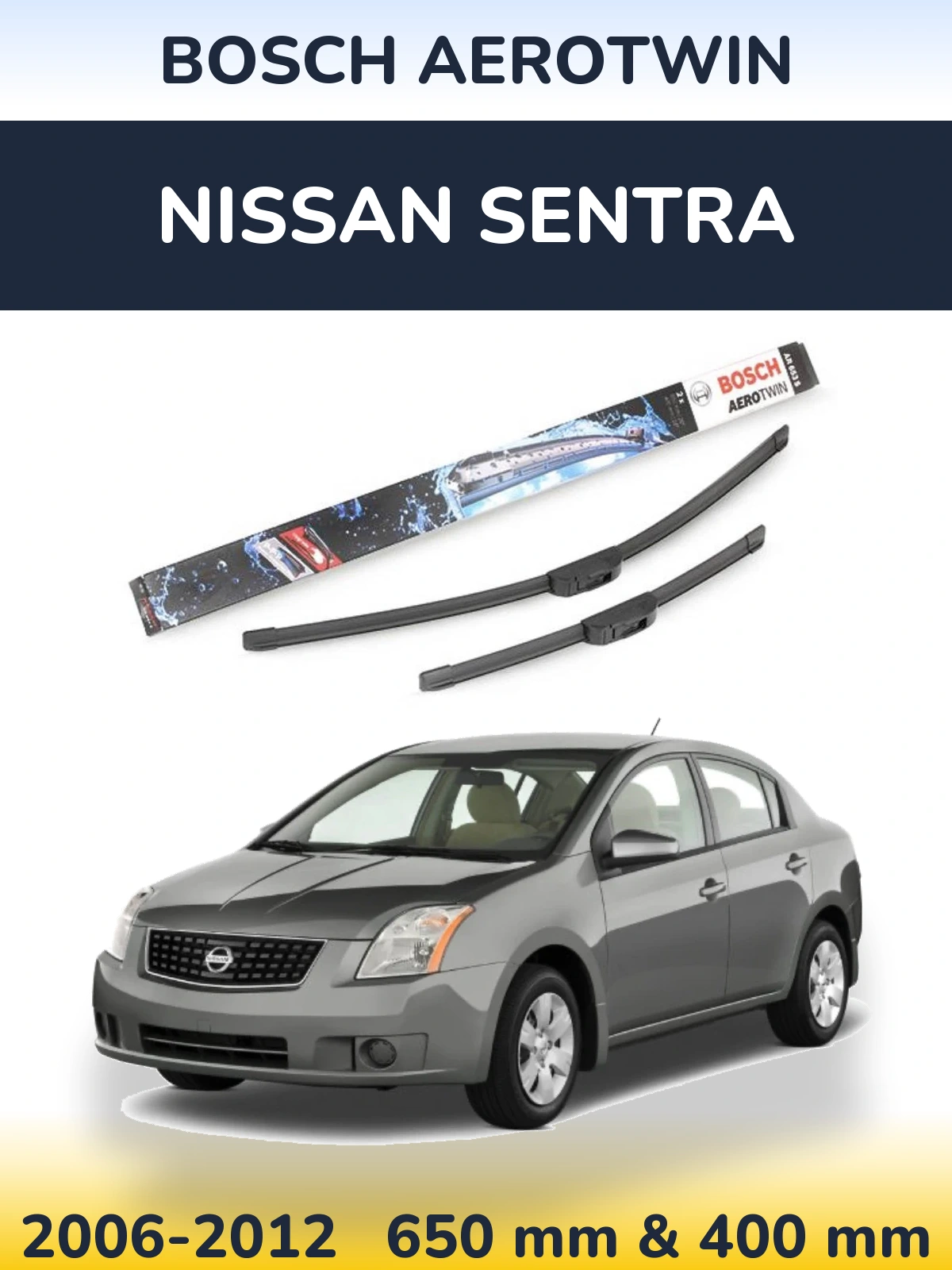 Front wiper blade set BOSCH AeroTwin 650 & 400 mm for Nissan Sentra 2006-2012