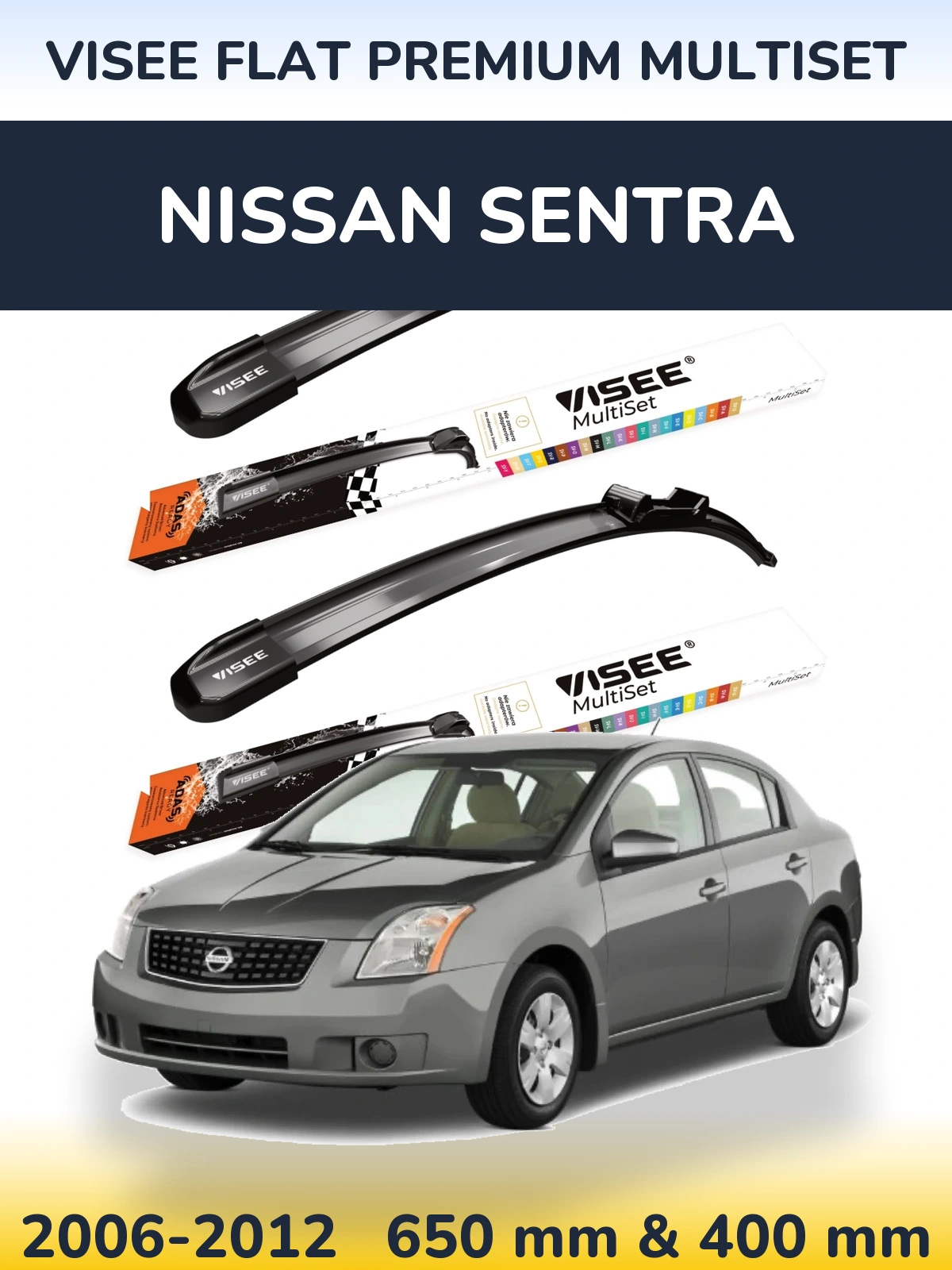 Front wiper blade set VISEE FLAT PREMIUM MultiSet 650 & 400 mm for Nissan Sentra 2006-2012