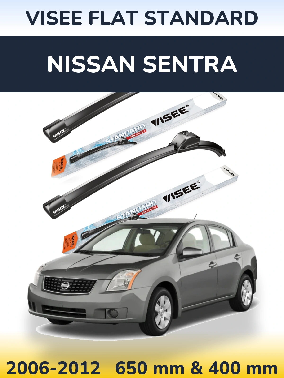 Front wiper blade set VISEE FLAT STANDARD 650 & 400 mm for Nissan Sentra 2006-2012