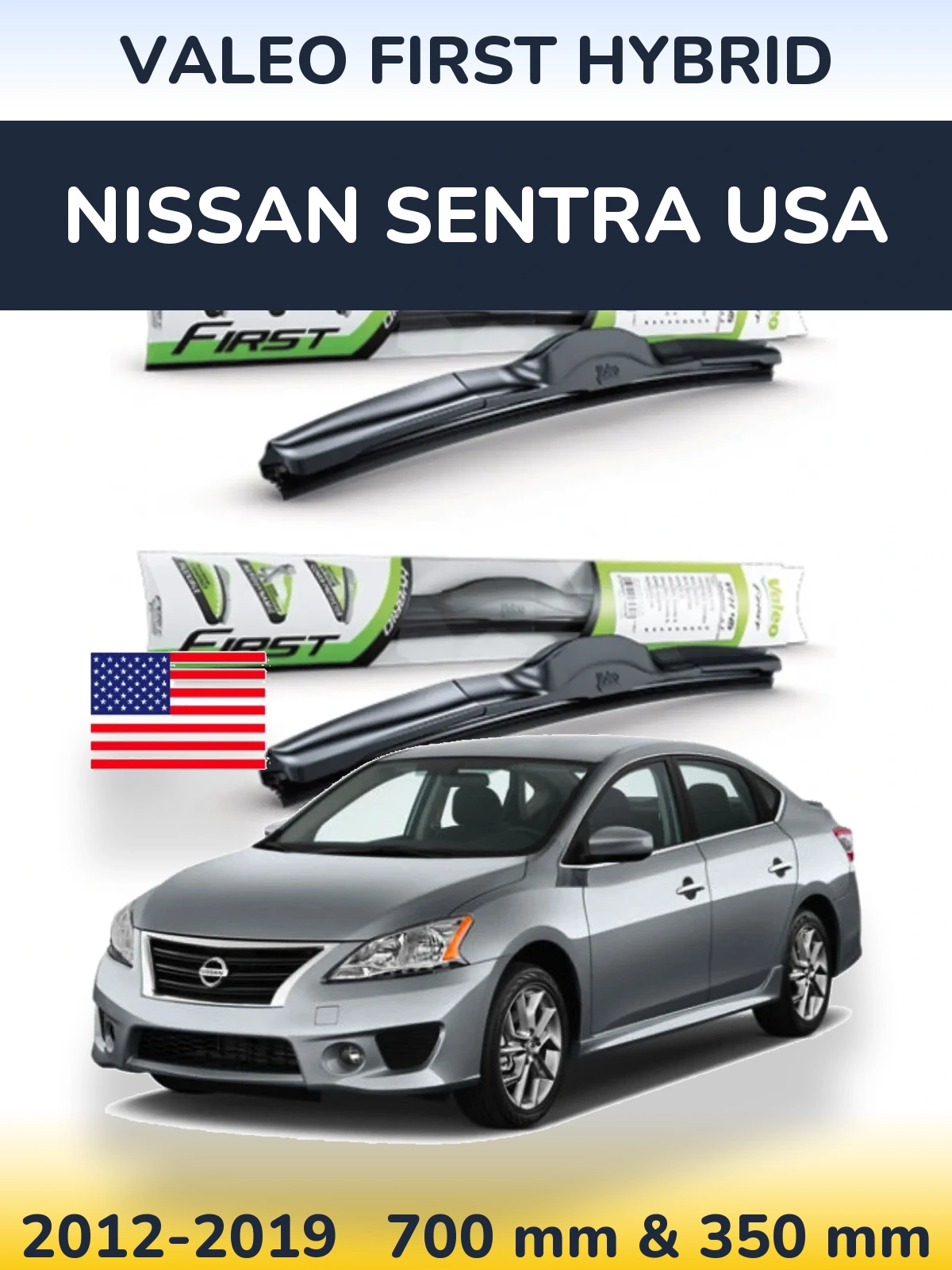 Front wiper blade set Valeo First Hybrid 700 & 350 mm for Nissan Sentra USA 2012-2019