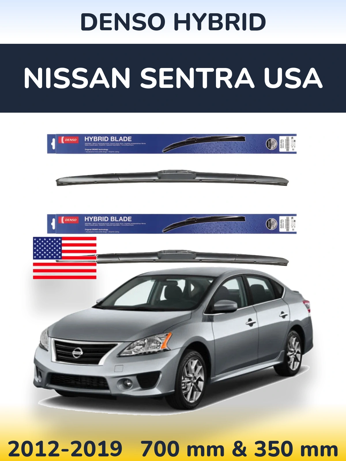 Front wiper blade set Denso Hybrid 700 & 350 mm for Nissan Sentra USA 2012-2019
