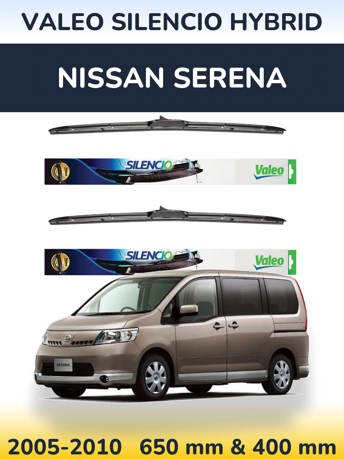 Комплект передних дворников Valeo Silencio Hybrid 650 & 400 мм для Nissan Serena 2005-2010