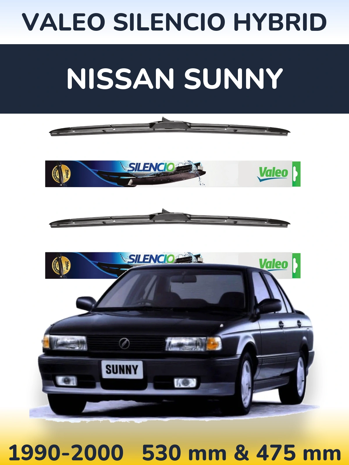 Комплект передніх щіток Valeo Silencio Hybrid 530 & 475 мм для Nissan Sunny 1990-2000